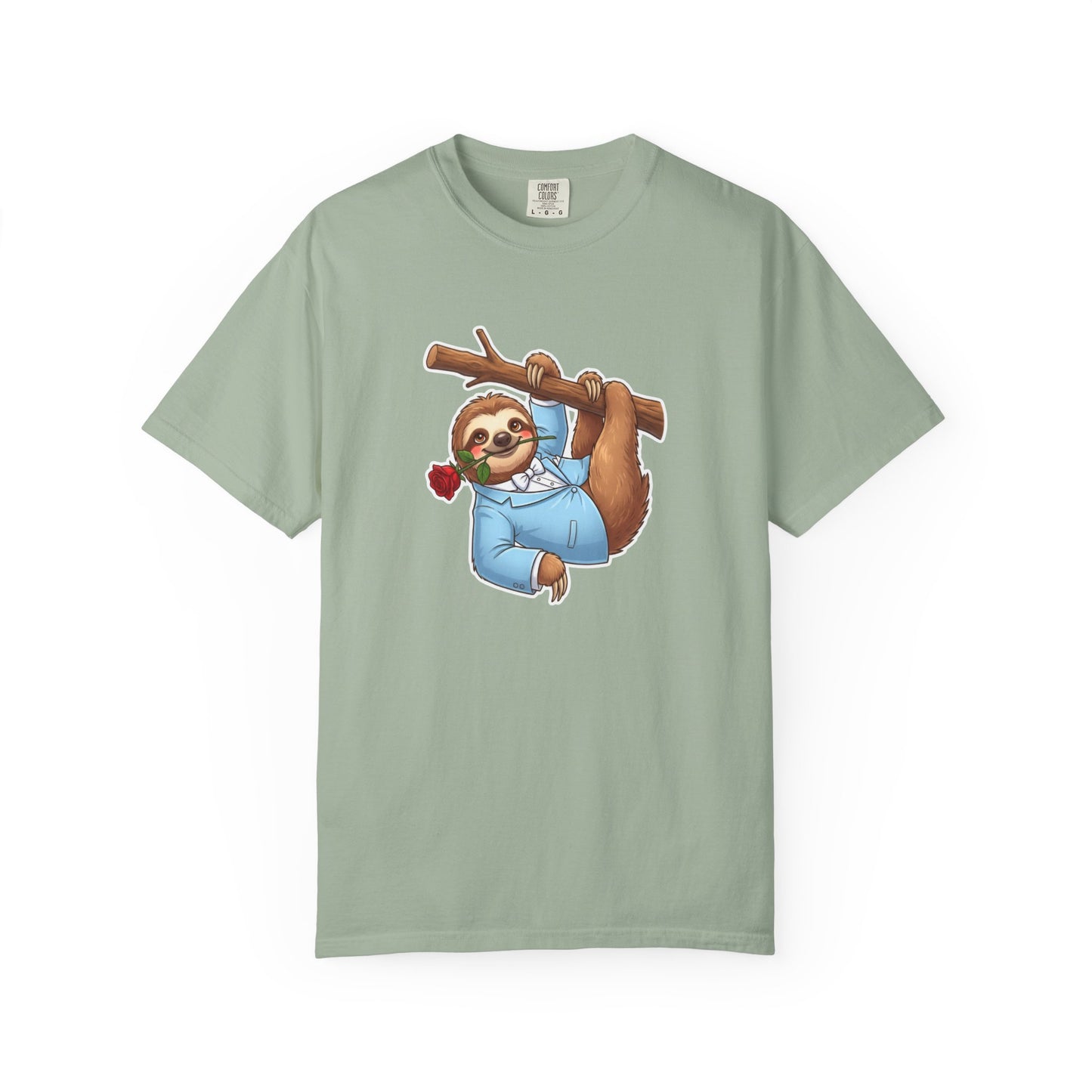 Sloth with Rose on Branch T-shirt | Cute Relaxed Animal Tee