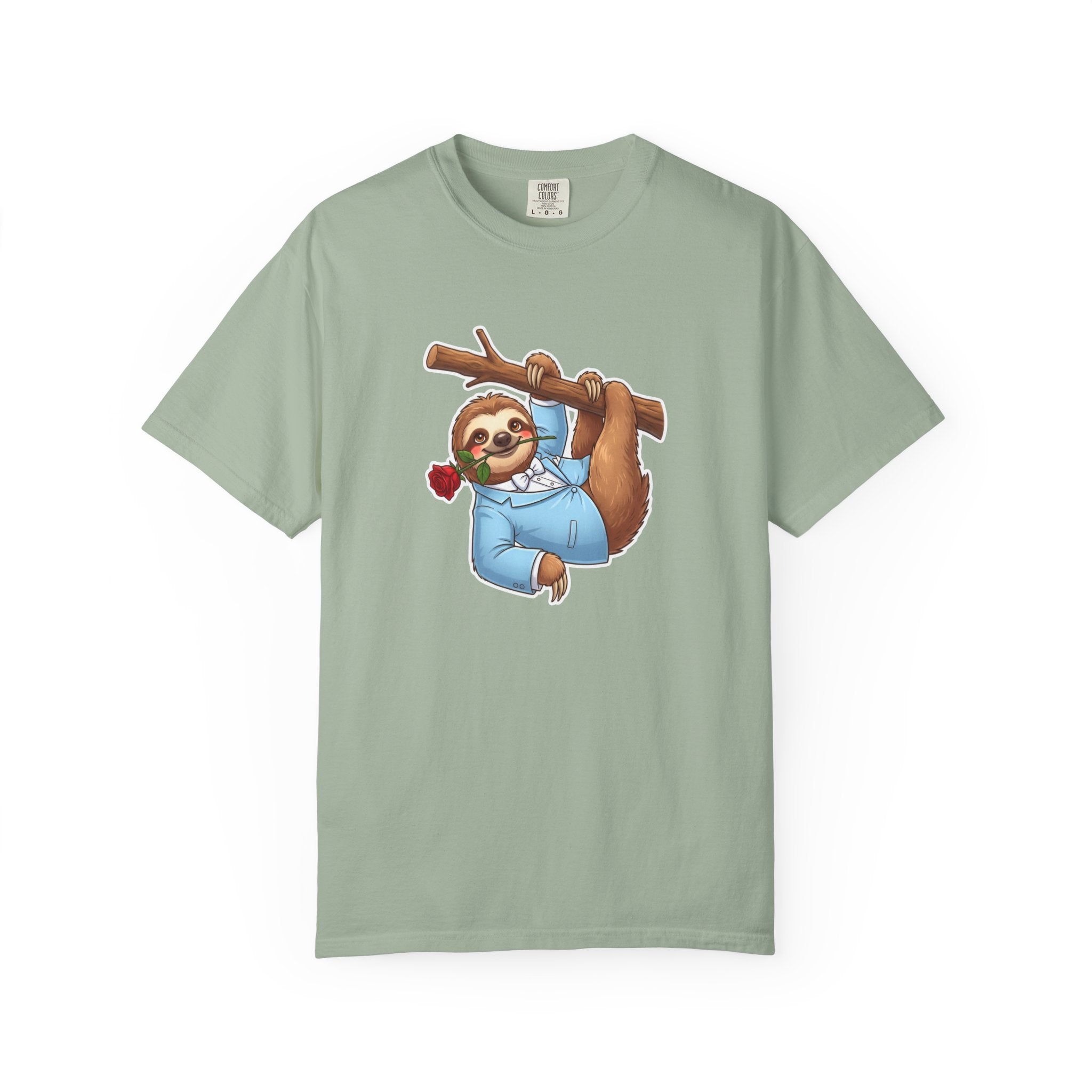 Sloth with Rose on Branch T-shirt | Cute Relaxed Animal Tee