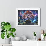 Celestial Magical Bonsai Tree Art Print, Fantasy Galaxy Tree of Life Wall Decor, Glowing Zen Garden Poster, Whimsical Mythical Landscape Art