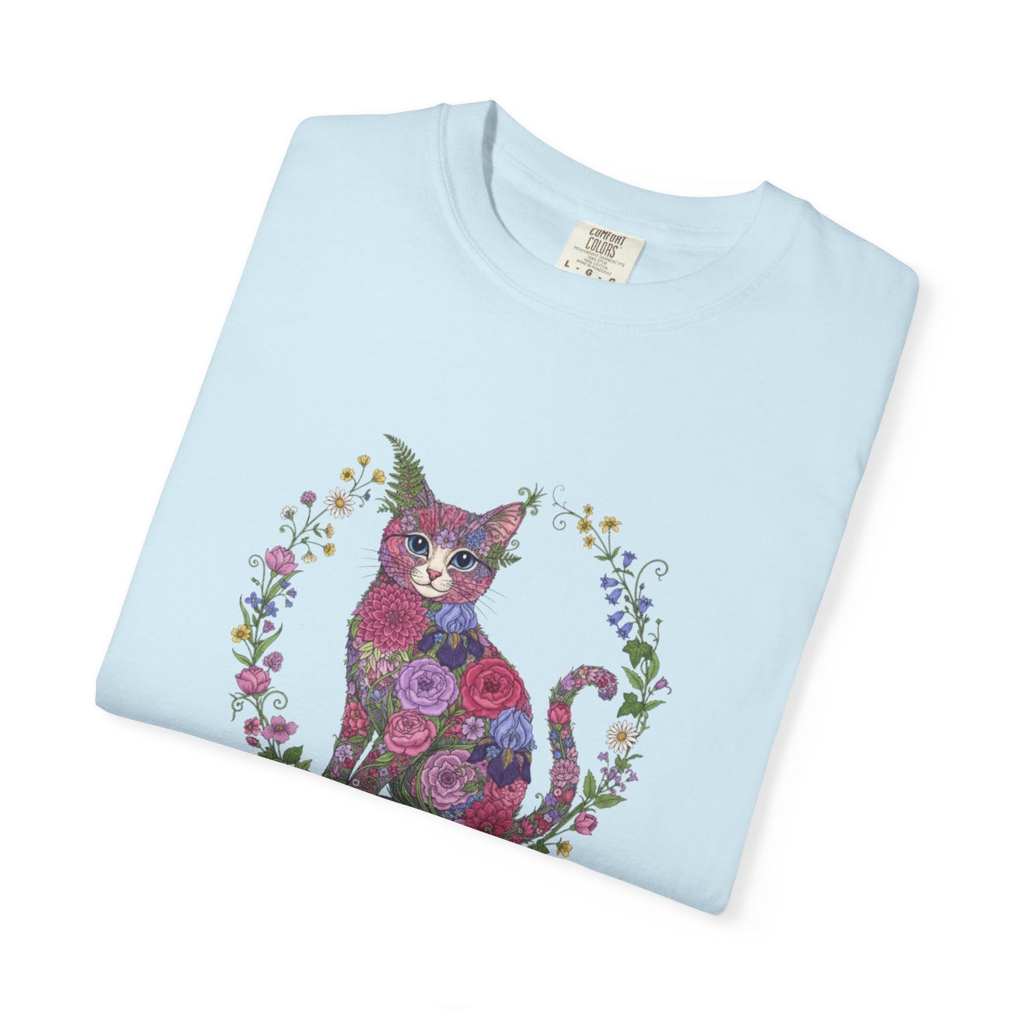 Floral Cat Illustration T-shirt | Botanical Kitty Circle Print