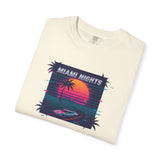 Miami Nights Sunset Palm T-shirt | Retro Vaporwave Beach Scene