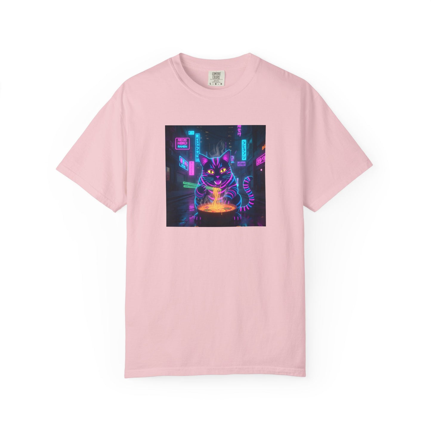 Neon Cyberpunk Cat Mystic Bowl T-shirt | Retro Futuristic Alley Art
