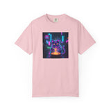Neon Cyberpunk Cat Mystic Bowl T-shirt | Retro Futuristic Alley Art