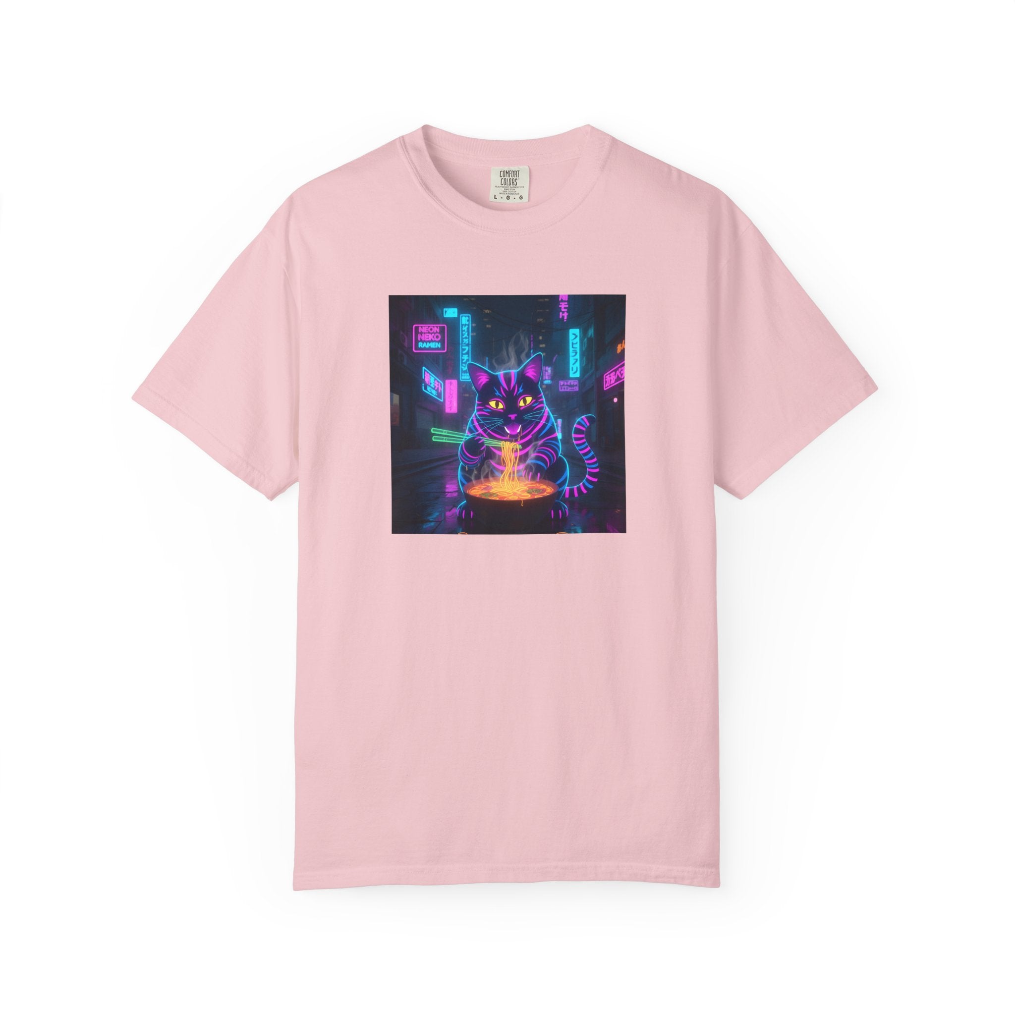 Neon Cyberpunk Cat Mystic Bowl T-shirt | Retro Futuristic Alley Art