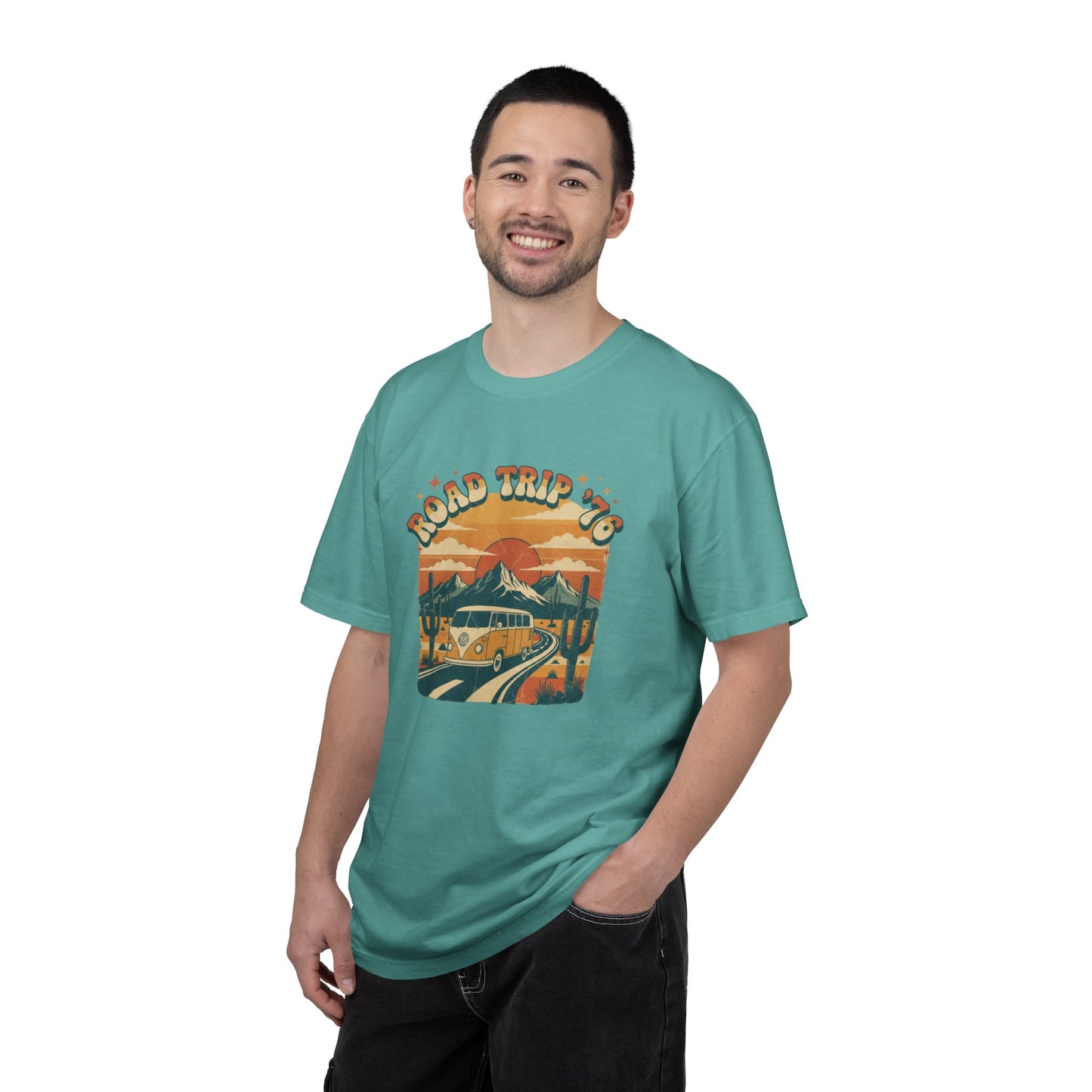 Road Trip '76 T-shirt | Vintage Camper Van Sunset Graphic