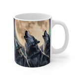 Howling 3 Wolves Moon Mug | Full Moon Night Sky, Aurora