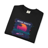Miami Nights Sunset Palm T-shirt | Retro Vaporwave Beach Scene
