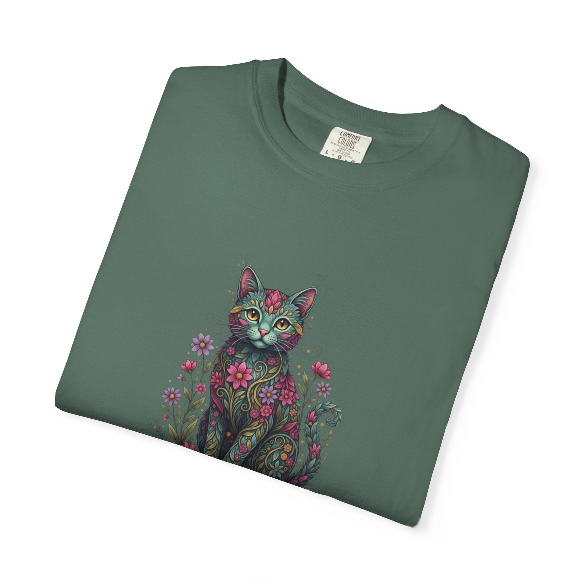 Floral Cat Illustration T-Shirt | Botanical Kitty Tee