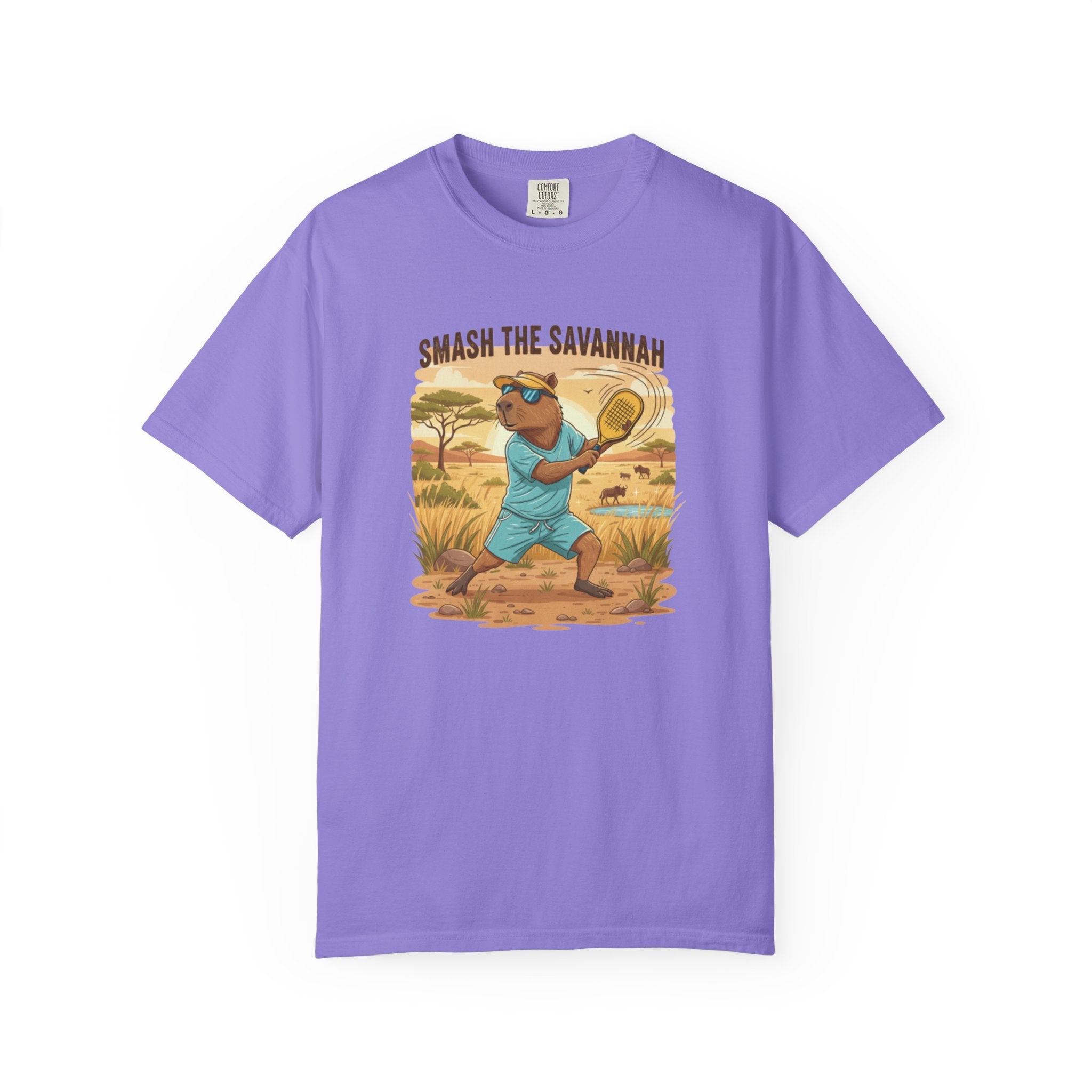Smash the Savannah Capybara Pickleballer T-Shirt | Animal Sports Graphic Tee
