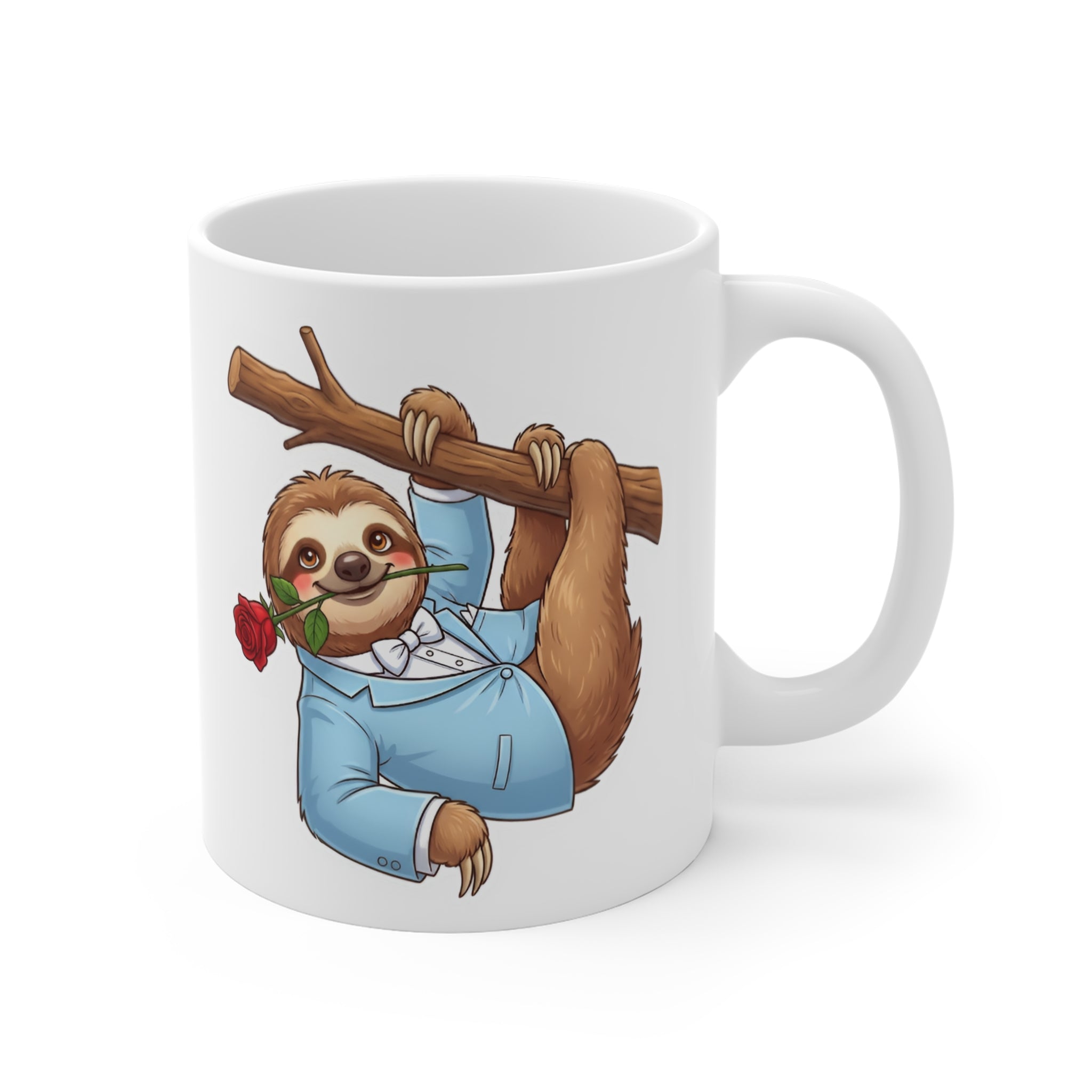 Romantic Sloth with Rose Mug | Cute Lazy Sloth on Tree