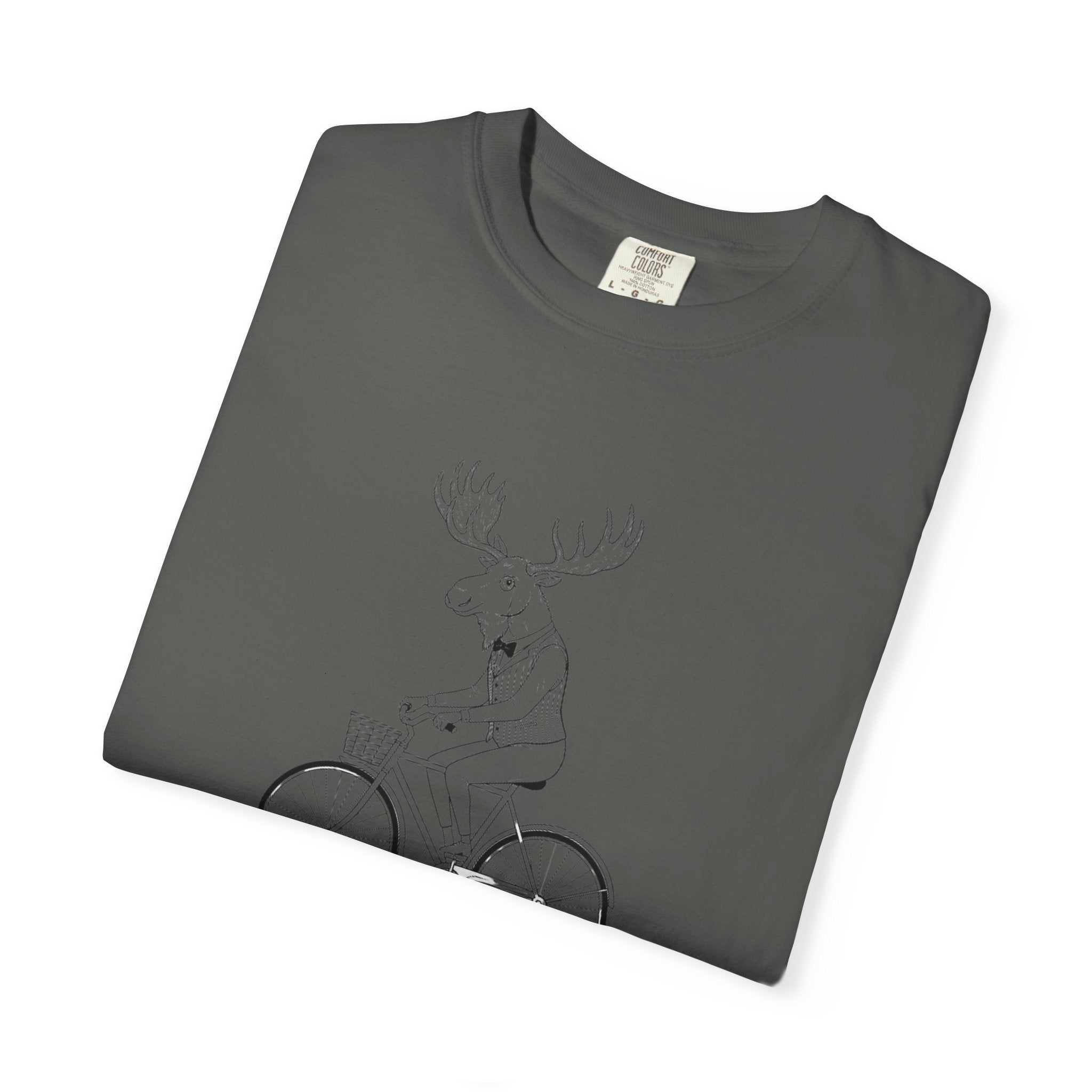 Funny Moose Riding Bike T-shirt | Novelty Animal Cycling Tee