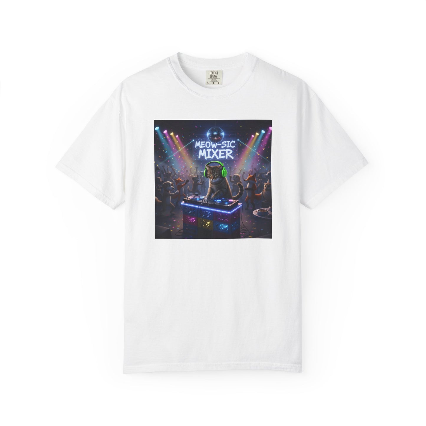 Melodic Mixer DJ Cat T-shirt | Neon Retro Music Party