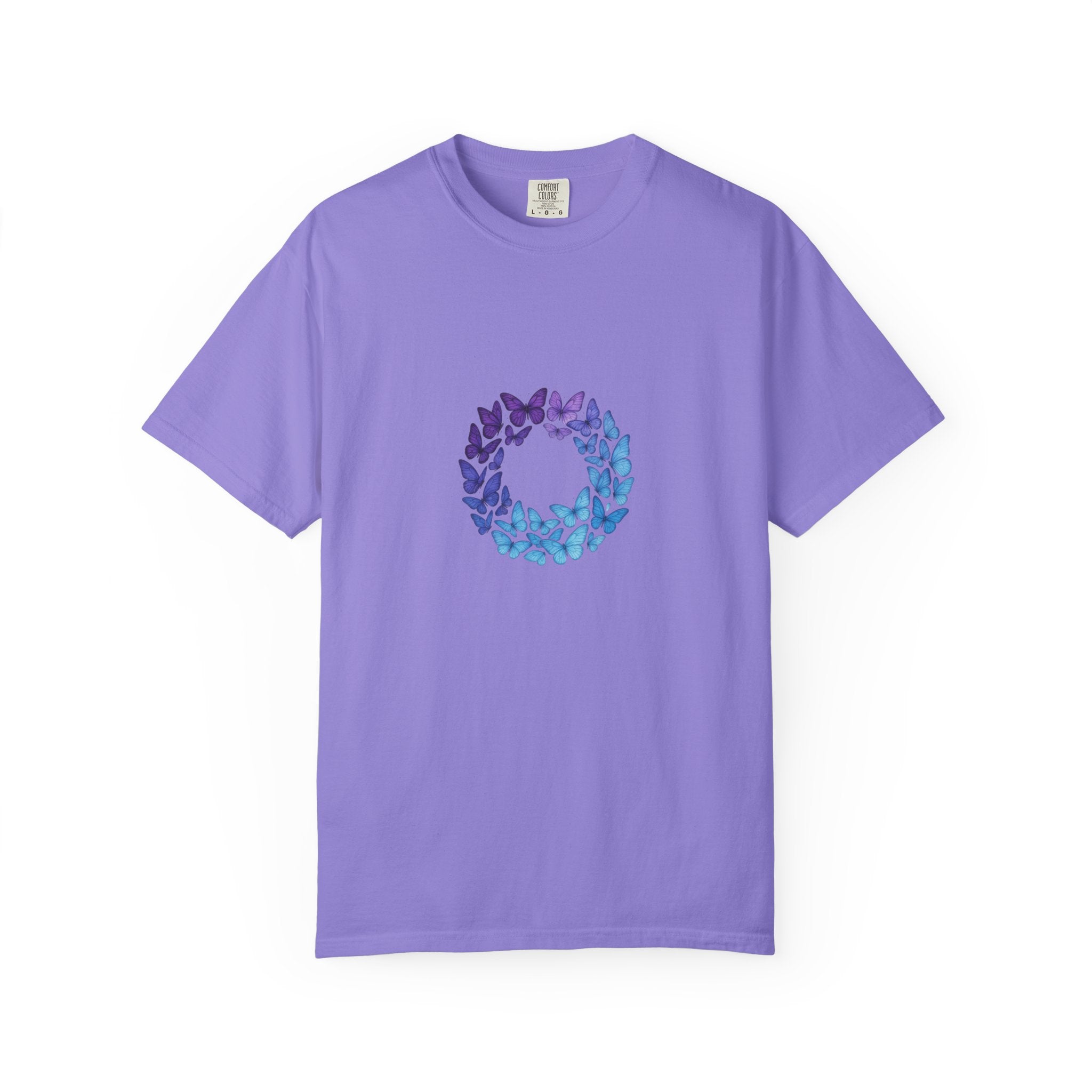 Blue Purple Butterfly Wreath T-shirt | Floral Circle Tee