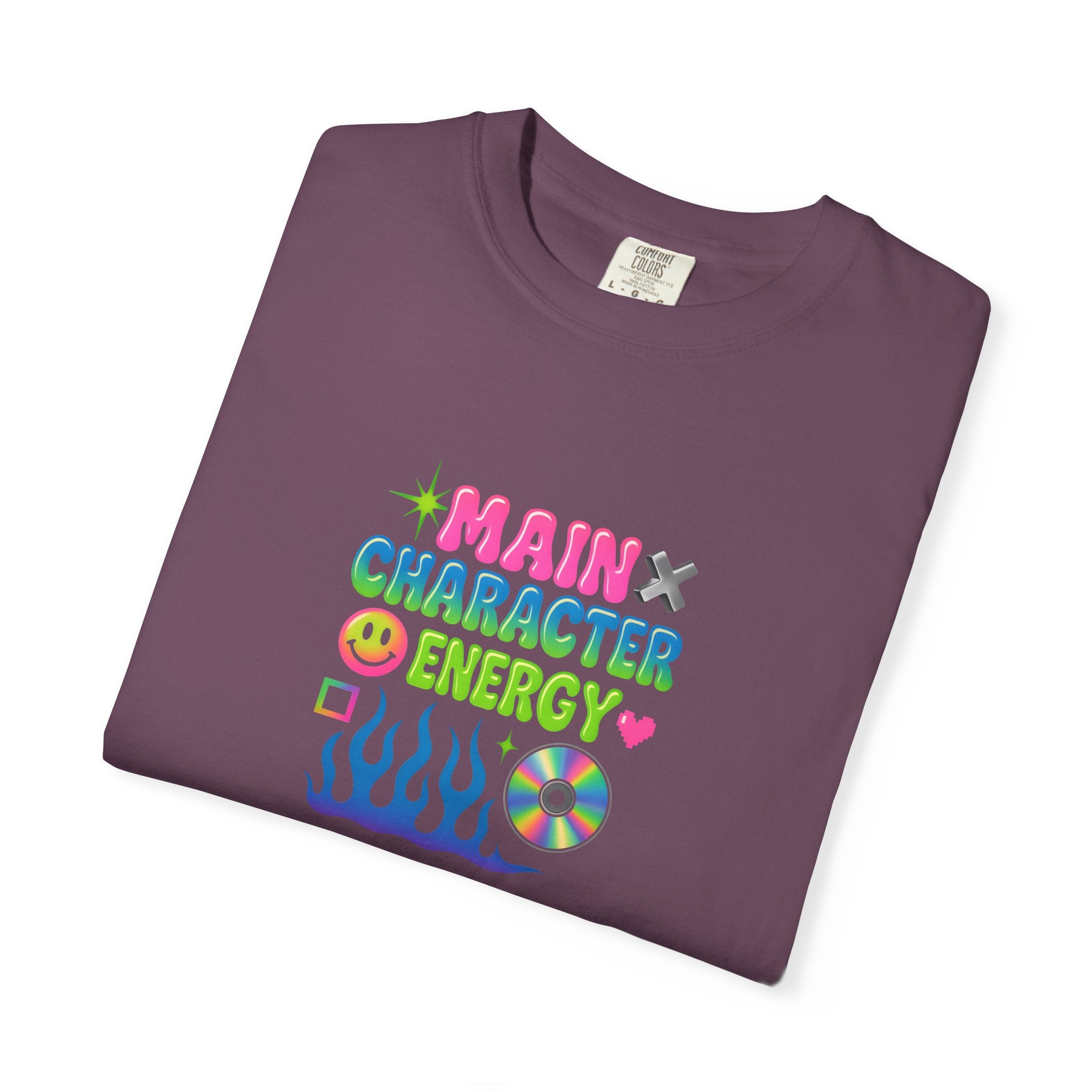 Main Character Energy T-shirt | Colorful Flame, Smiley Icons