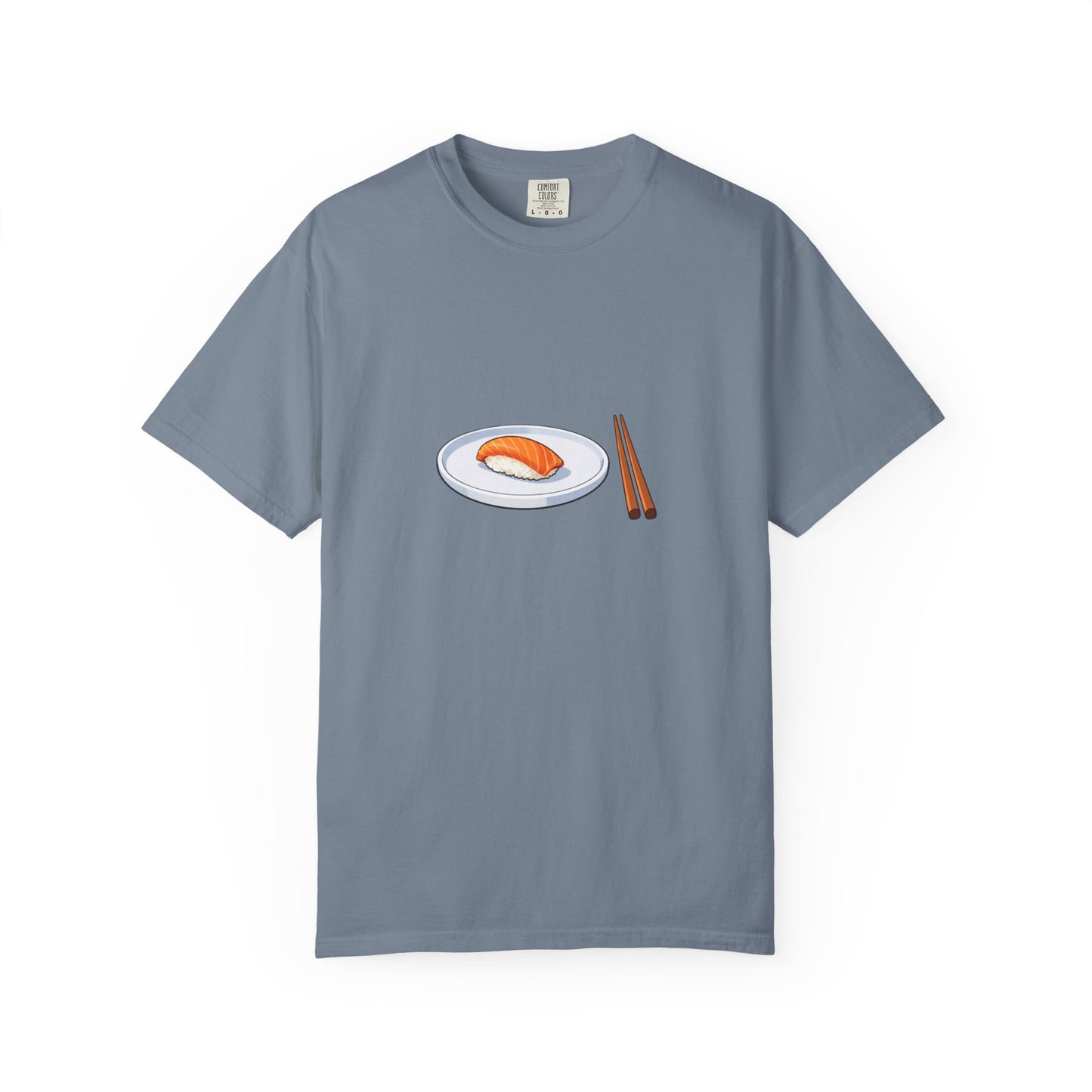 Salmon Nigiri Sushi plate with chopsticks T-shirt | sushi tee