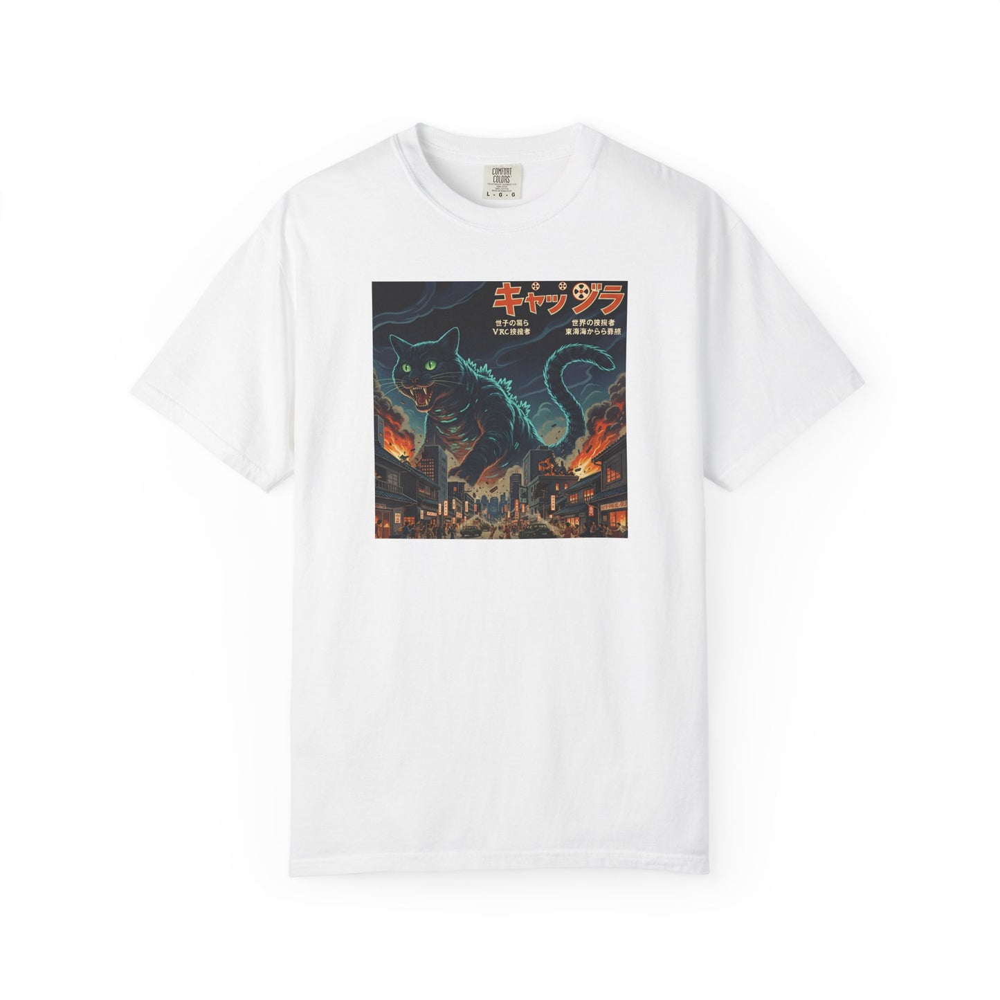 Giant Neon Cat Rampage T-Shirt | Retro City Kaiju Artwork