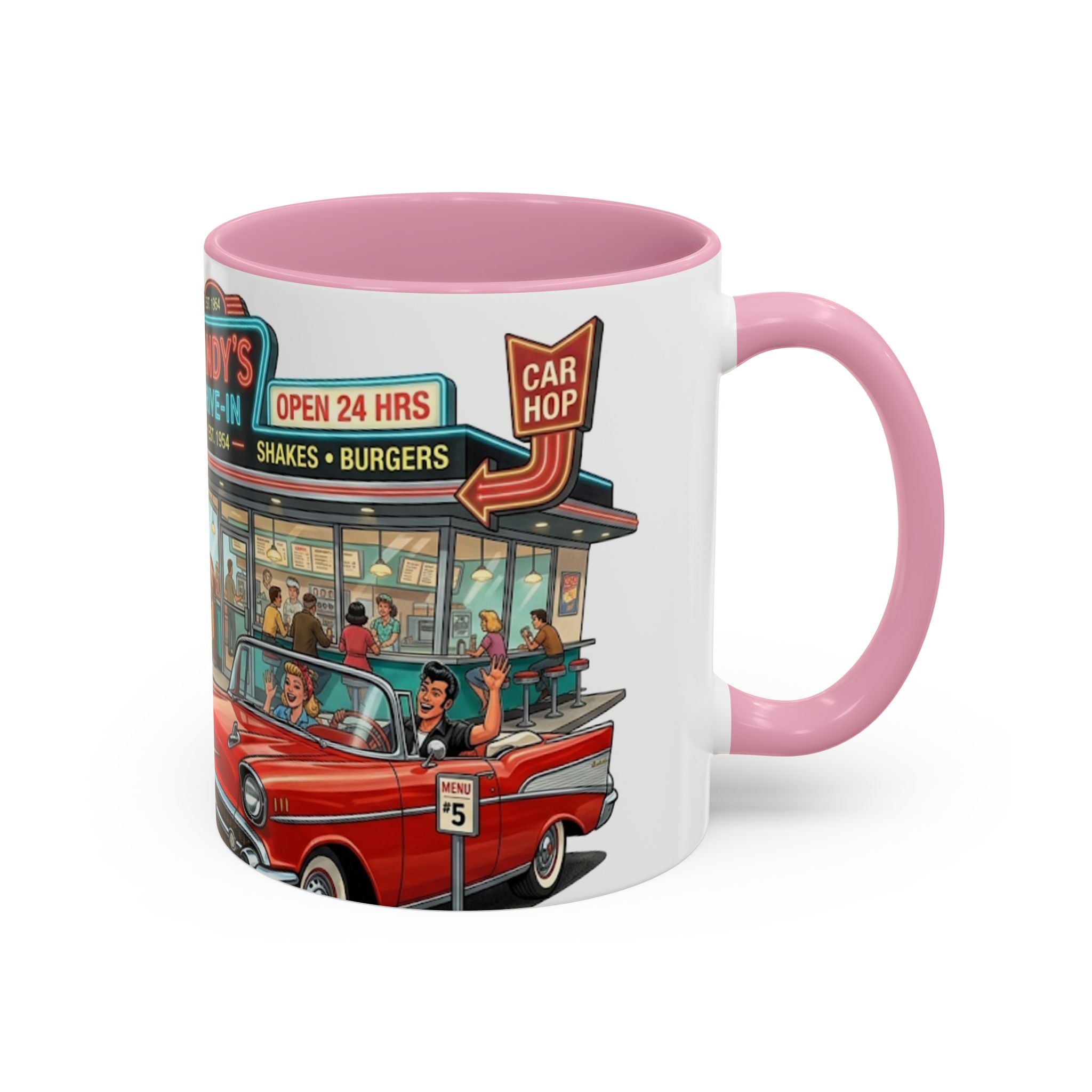 1950s Diner Scene Mug | Retro Car Hop Coffee Cup