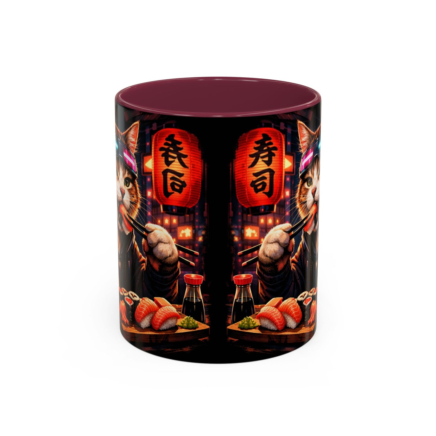 Cyberpunk Sushi Cat Mug | 11oz 15oz Ceramic Coffee Cup