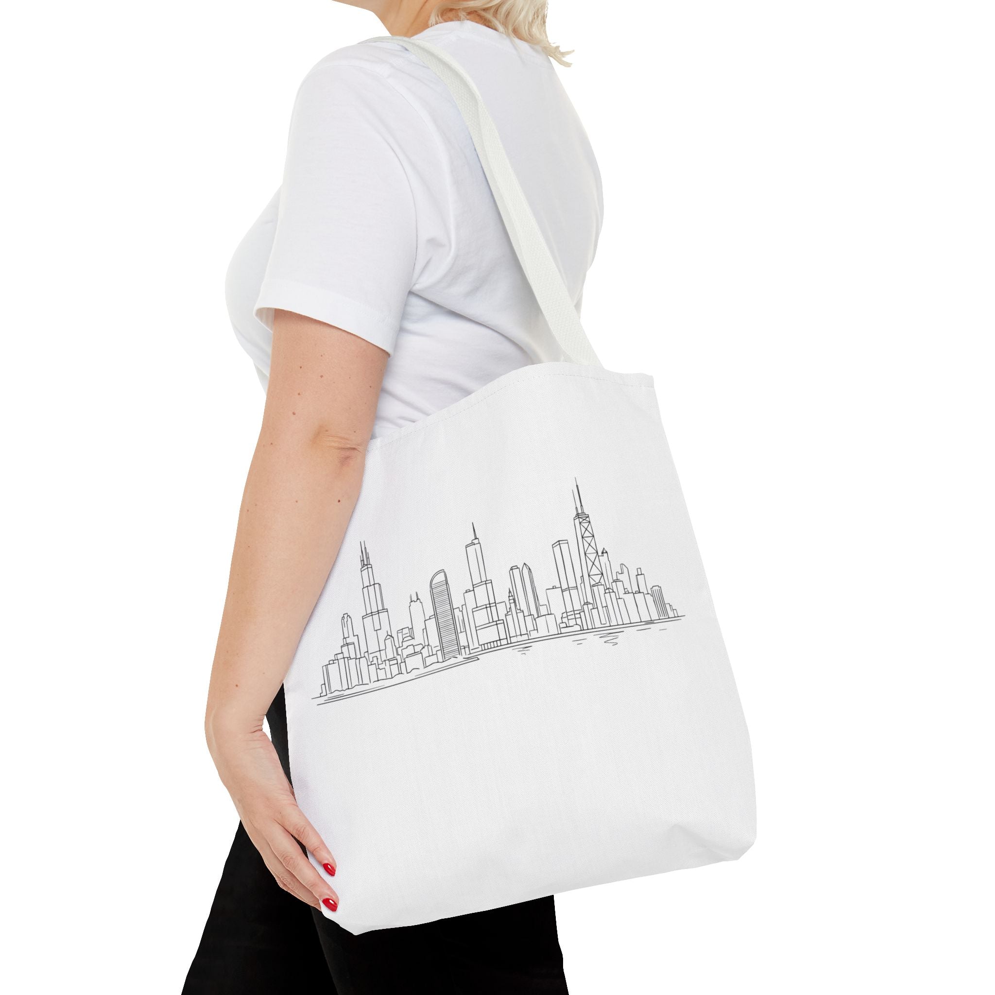 Chicago line art, City Skyline Tote Bag | Urban Skyline Illustration