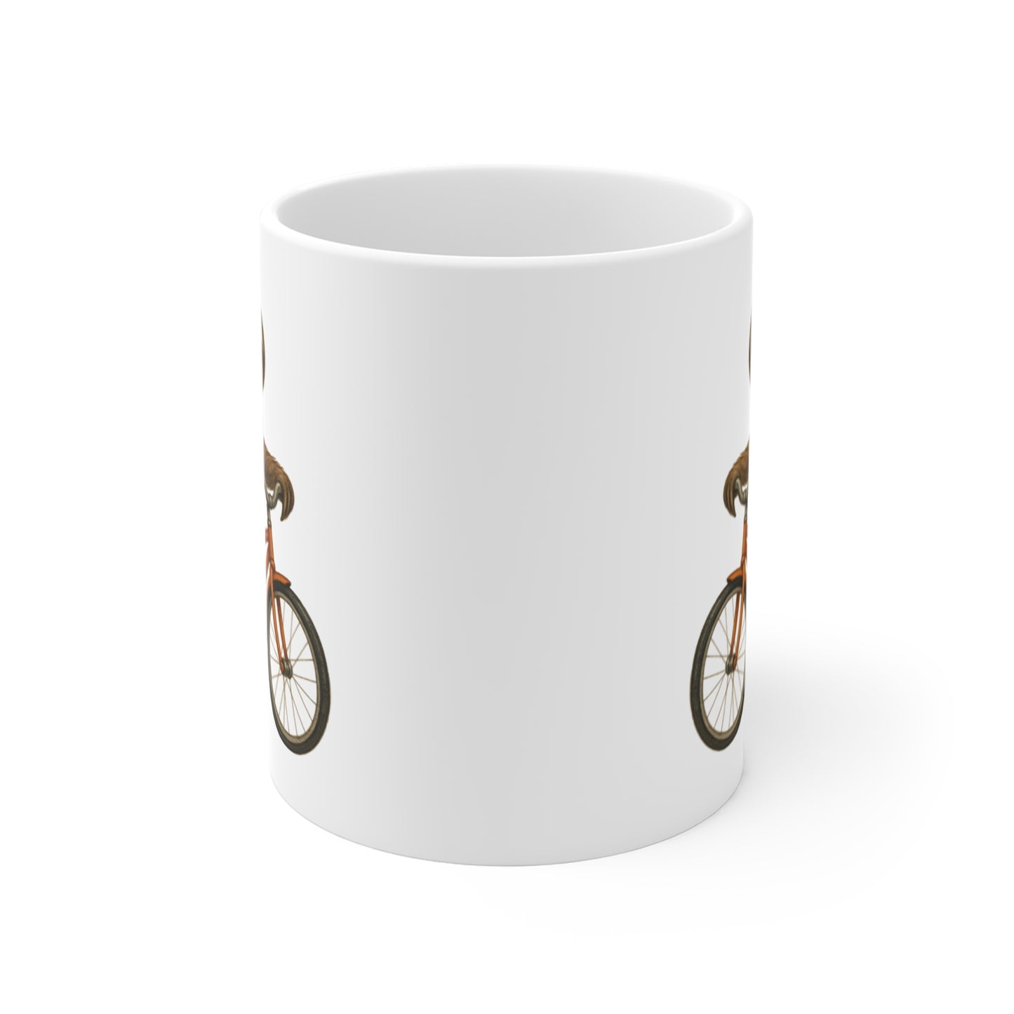 Sloth on Bike Mug | Whimsical Bicycle Illustration, Ceramic Coffee Cup