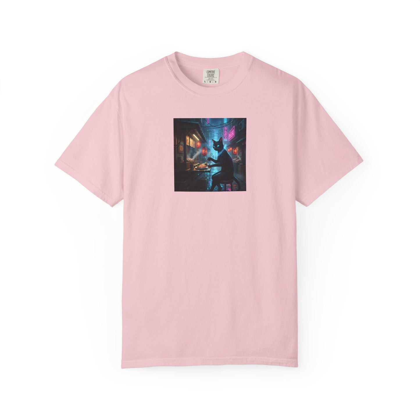 Cyberpunk Cat Sushi T-shirt | Neon Japan Noir