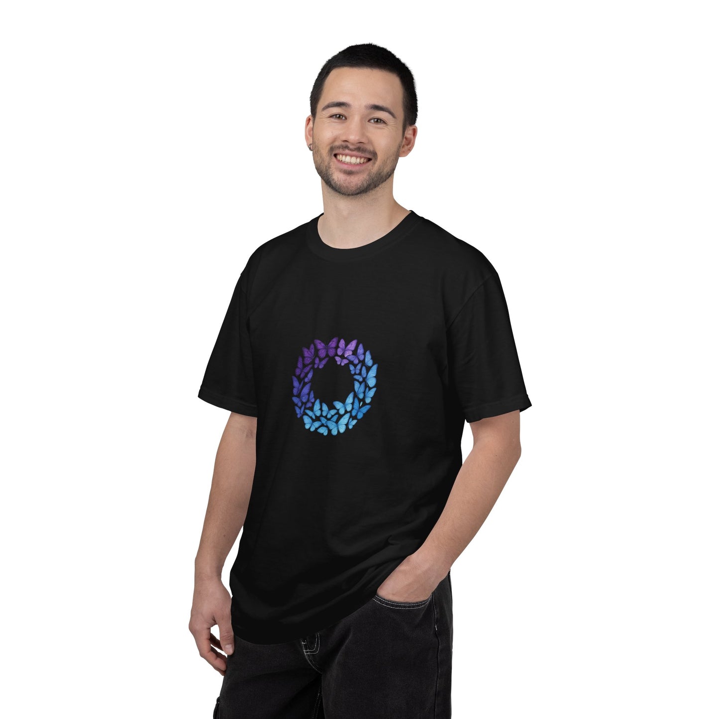 Blue Purple Butterfly Wreath T-shirt | Floral Circle Tee