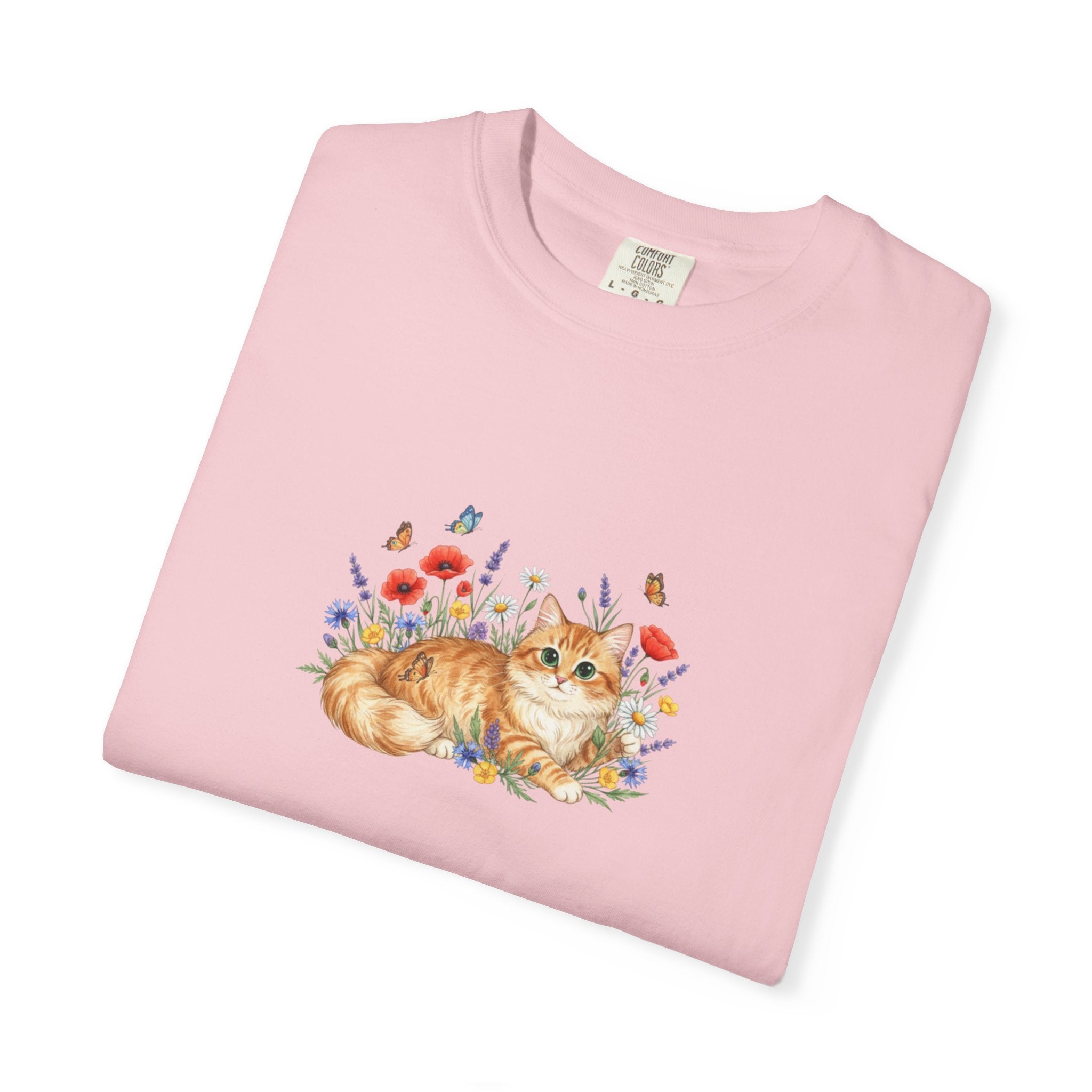 Orange Tabby Cat with Wildflowers T-Shirt | Floral Cat Tee