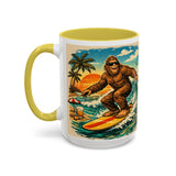 Surfing Bigfoot Mug | Retro Beach Sunset Bigfoot Wave Coffee Cup