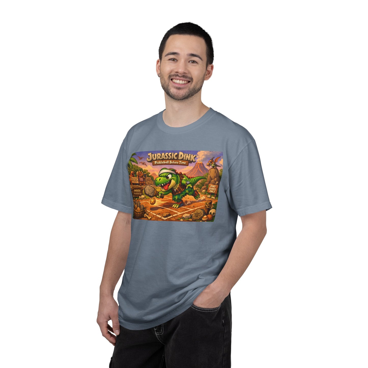 Jurassic Dink Pickleball Dinosaur Arcade Poster T-Shirt | Retro Video Game Shirt