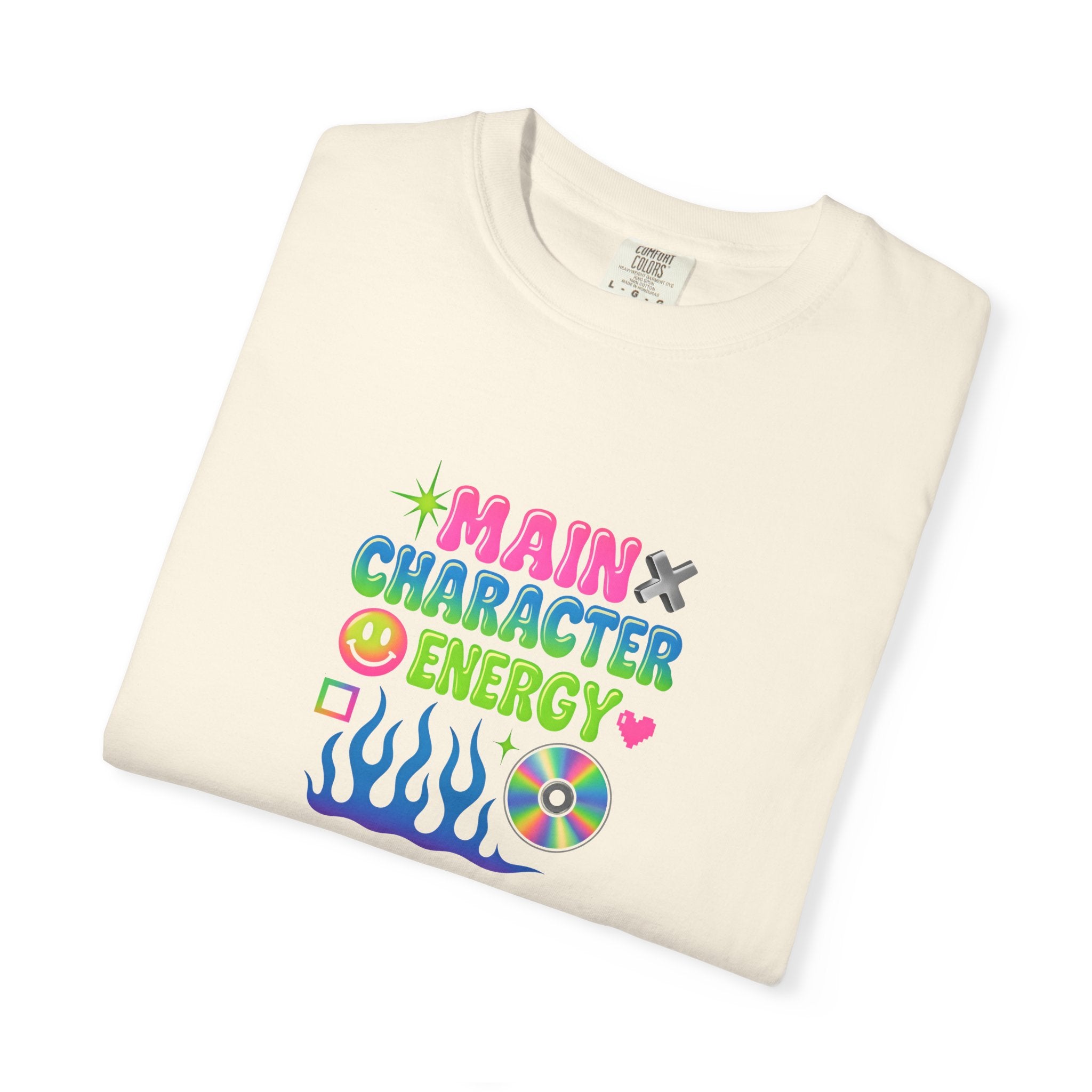 Main Character Energy T-shirt | Colorful Flame, Smiley Icons