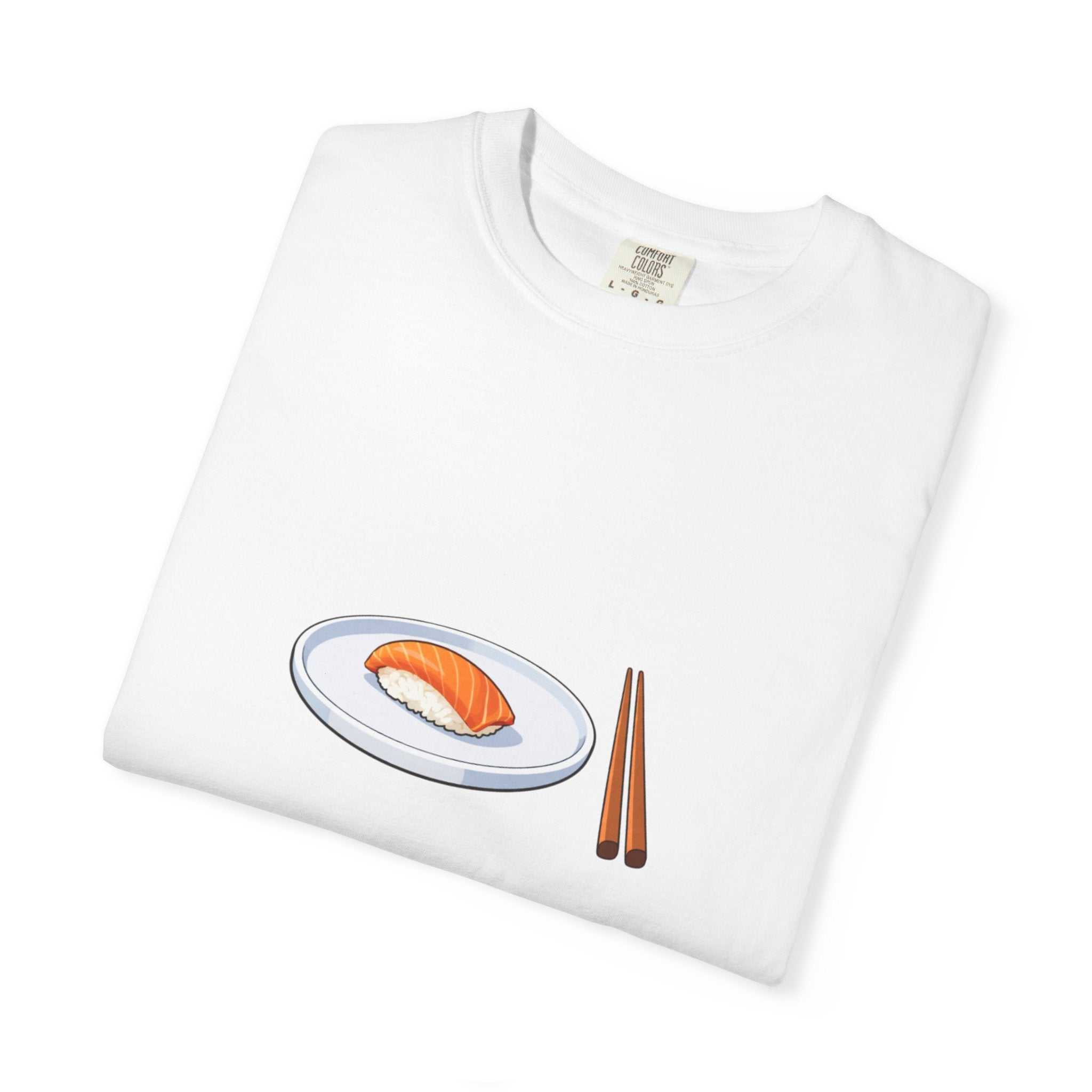 Salmon Nigiri Sushi plate with chopsticks T-shirt | sushi tee