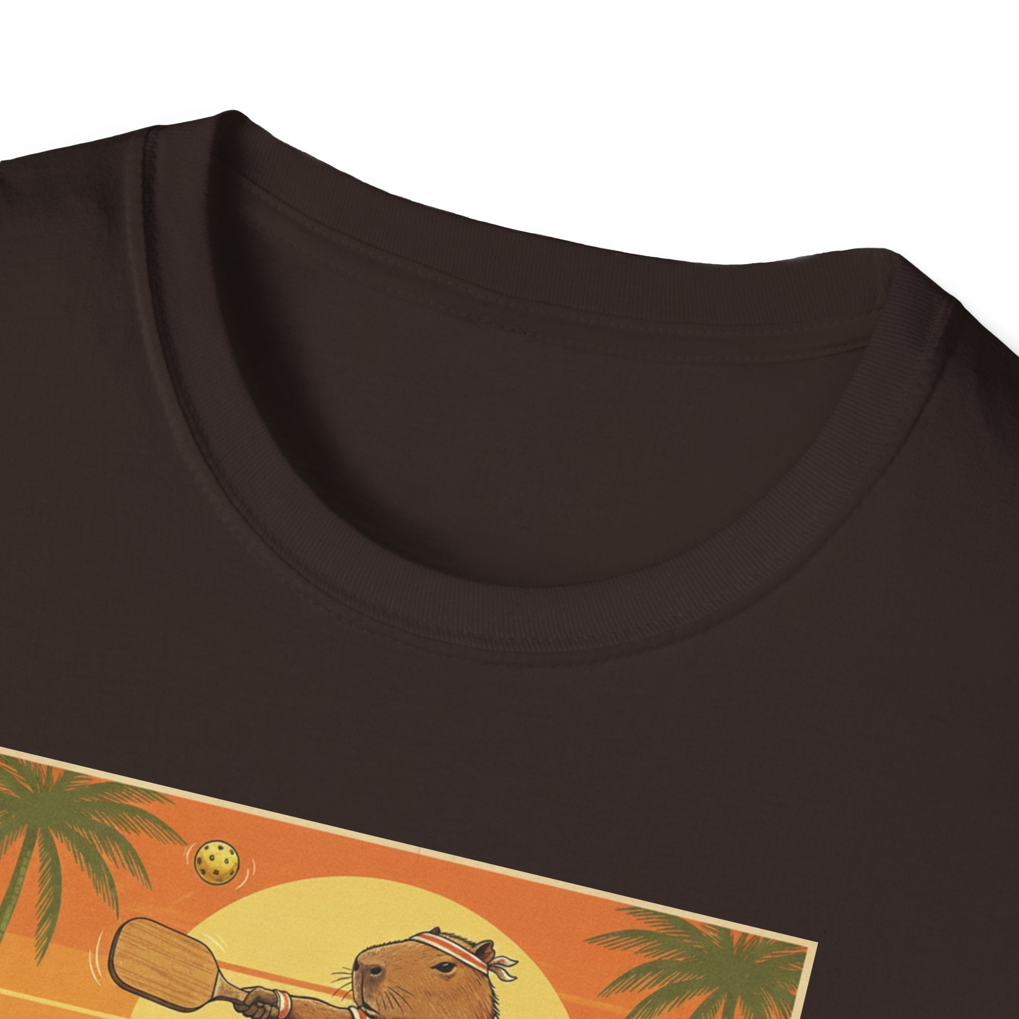 Capybara Ace Pickleball Player T-Shirt | Retro Tropical Court Design