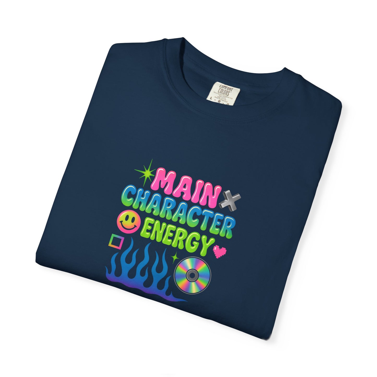 Main Character Energy T-shirt | Colorful Flame, Smiley Icons