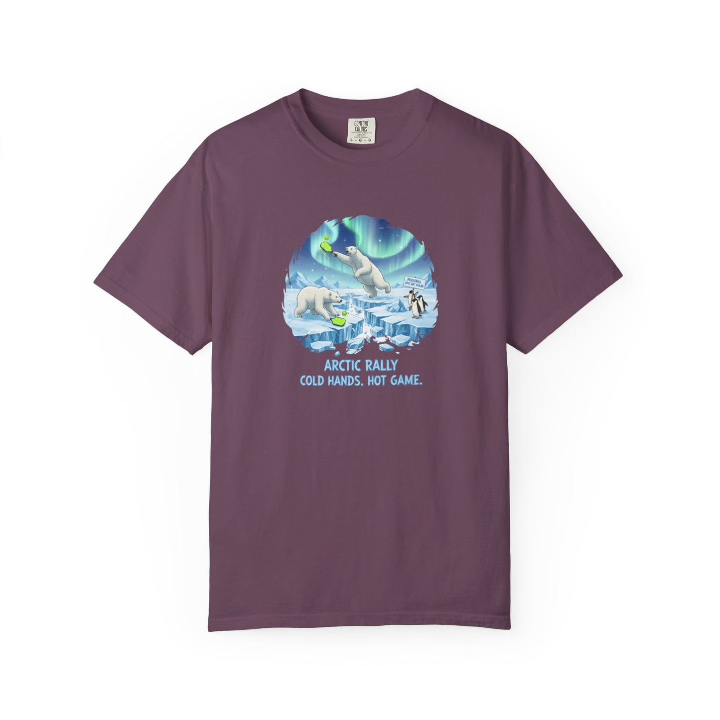 Arctic Rally Polar Bears Playing Pickleball T-Shirt | Northern Lights Illustration