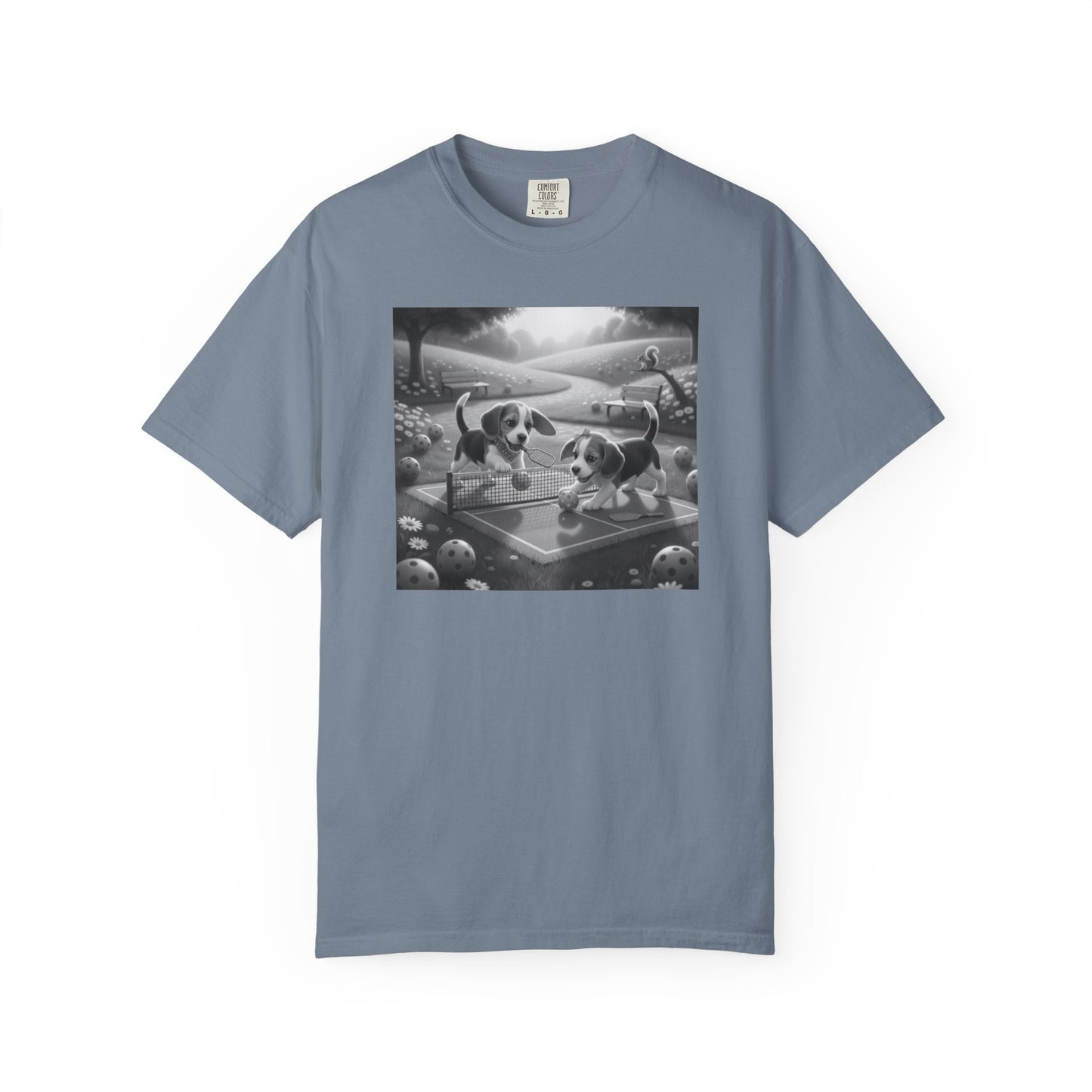 Pickleball Beagle Puppies T-shirt | Monochrome Dog Art
