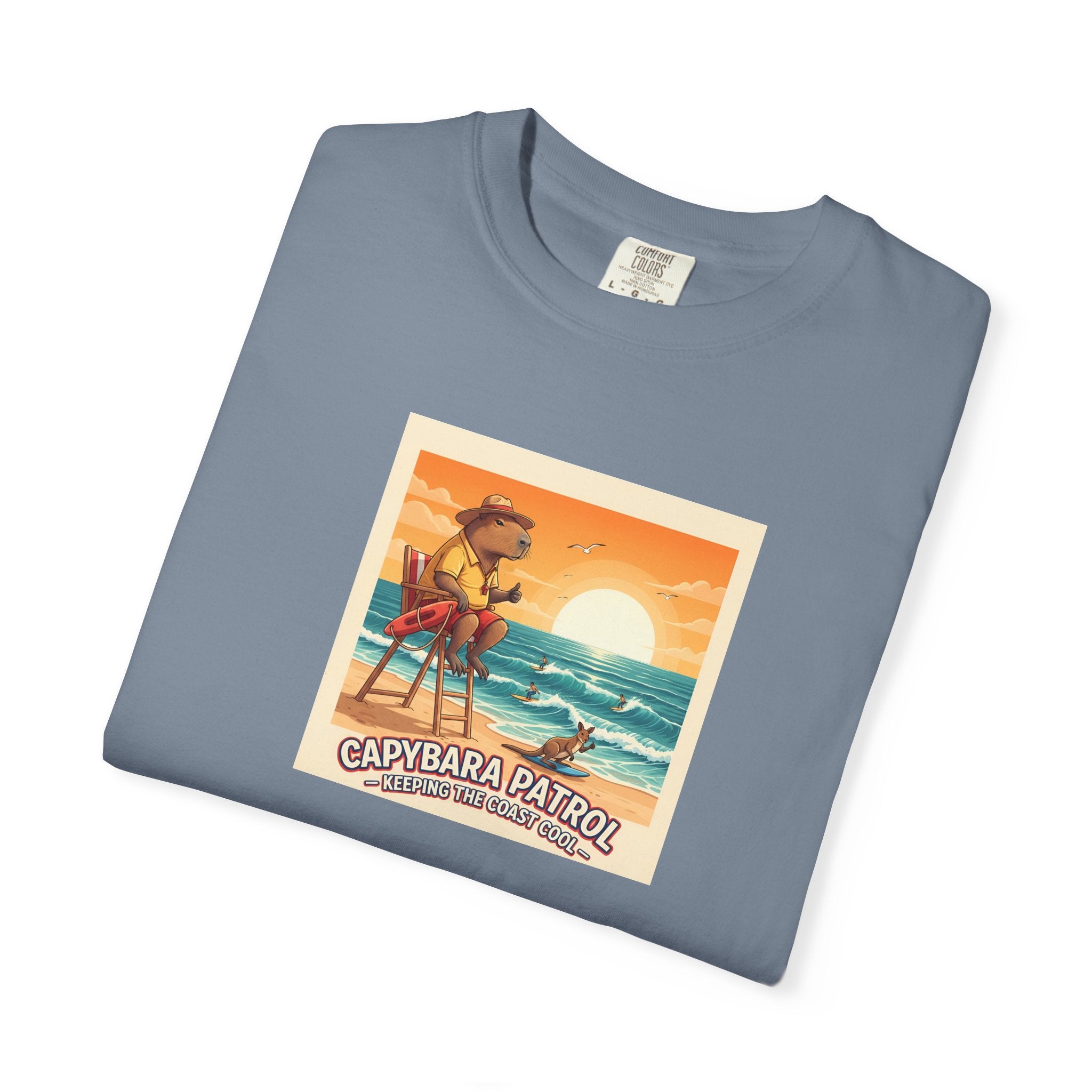 Capybara Patrol Sunset Surfing Capybara T-Shirt | Retro Beach Vibes