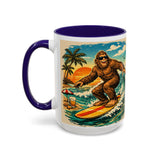 Surfing Bigfoot Mug | Retro Beach Sunset Bigfoot Wave Coffee Cup
