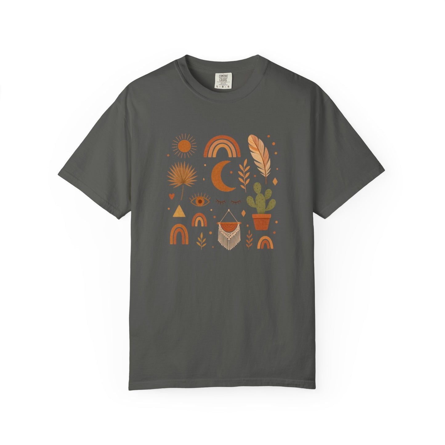 Boho Icons Mosaic T-Shirt | Crescent Moon Cactus Rainbows