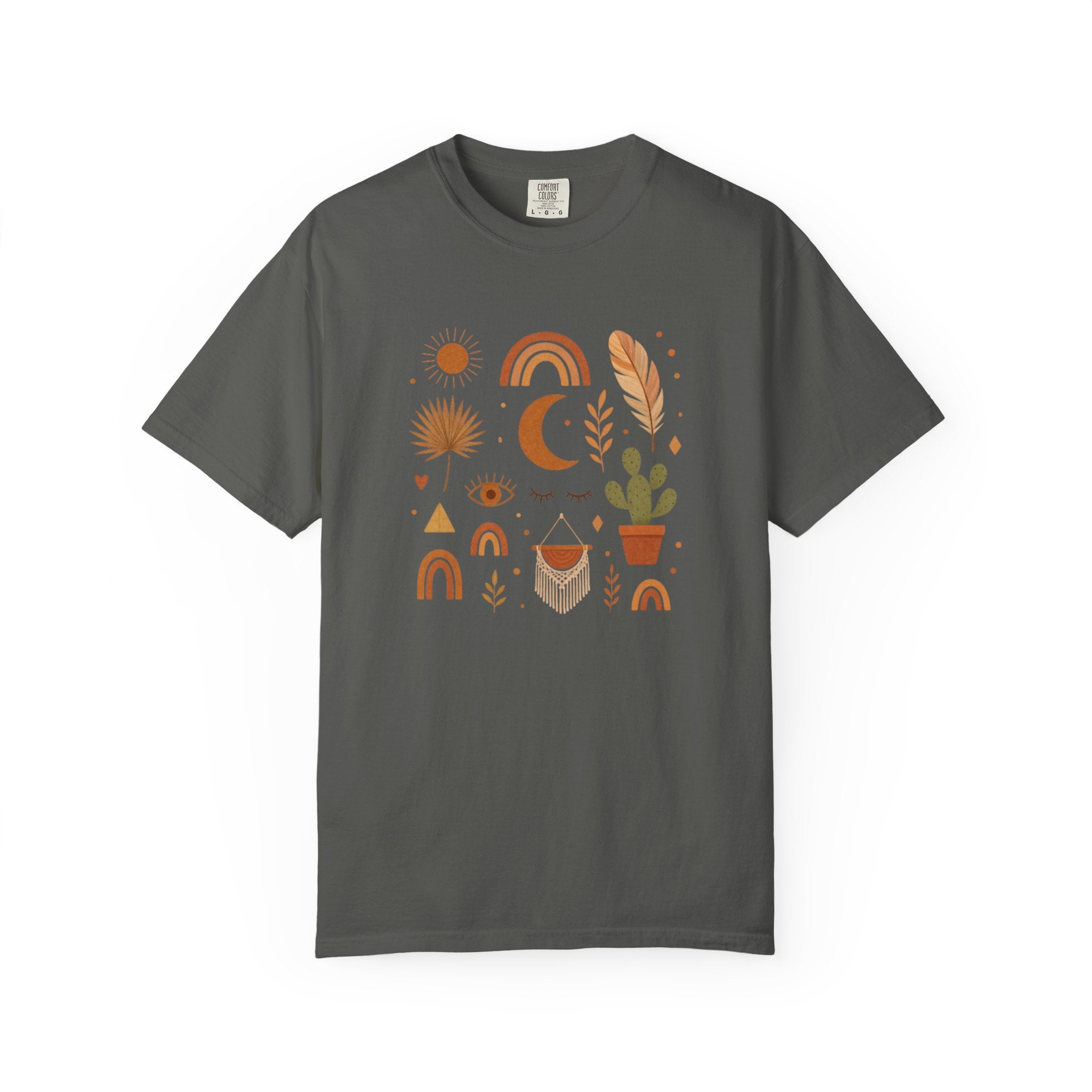 Boho Icons Mosaic T-Shirt | Crescent Moon Cactus Rainbows