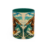 Surfing Bigfoot Mug | Retro Beach Sunset Bigfoot Wave Coffee Cup