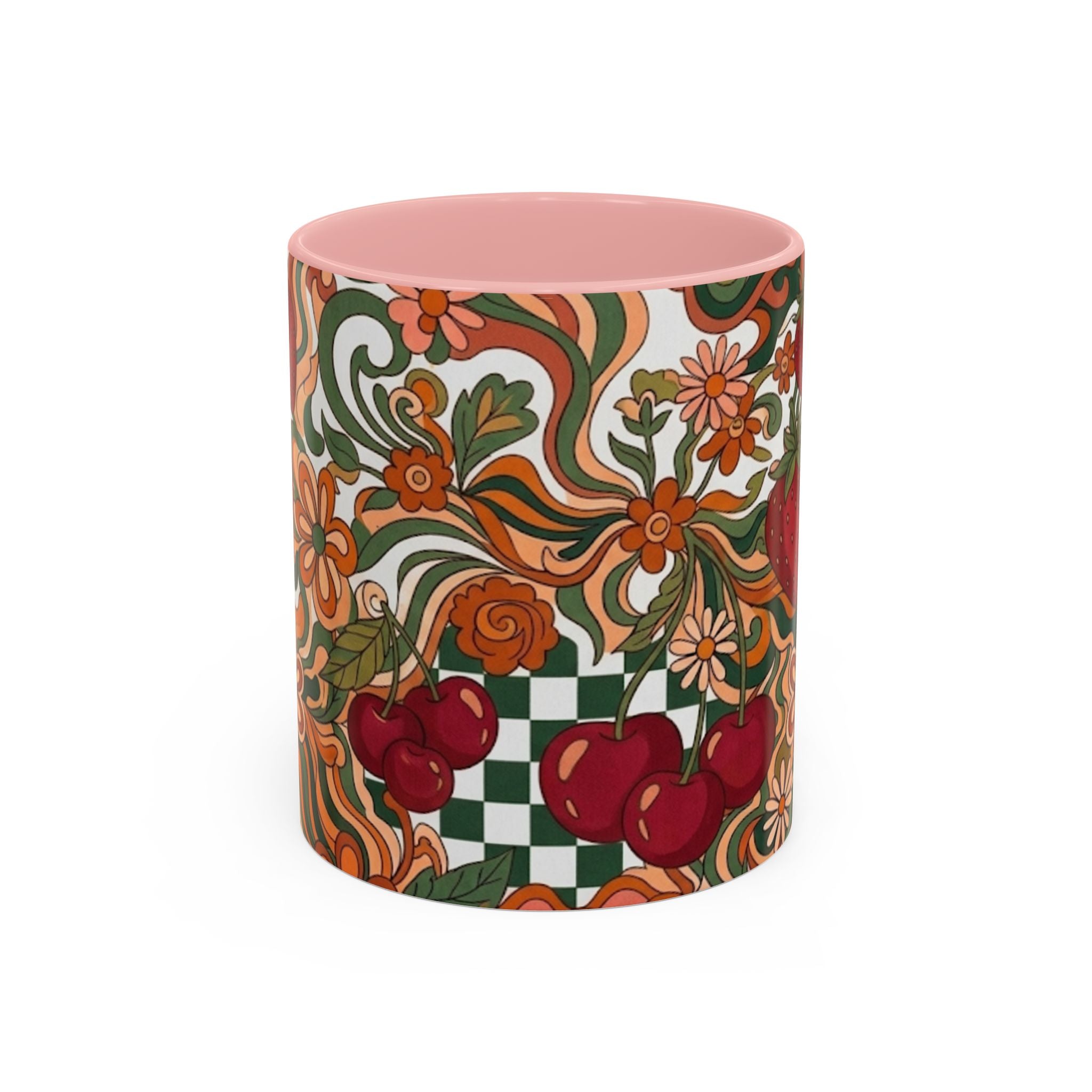 Vintage Cherry Strawberry Pattern Accent Mug | 11oz 15oz
