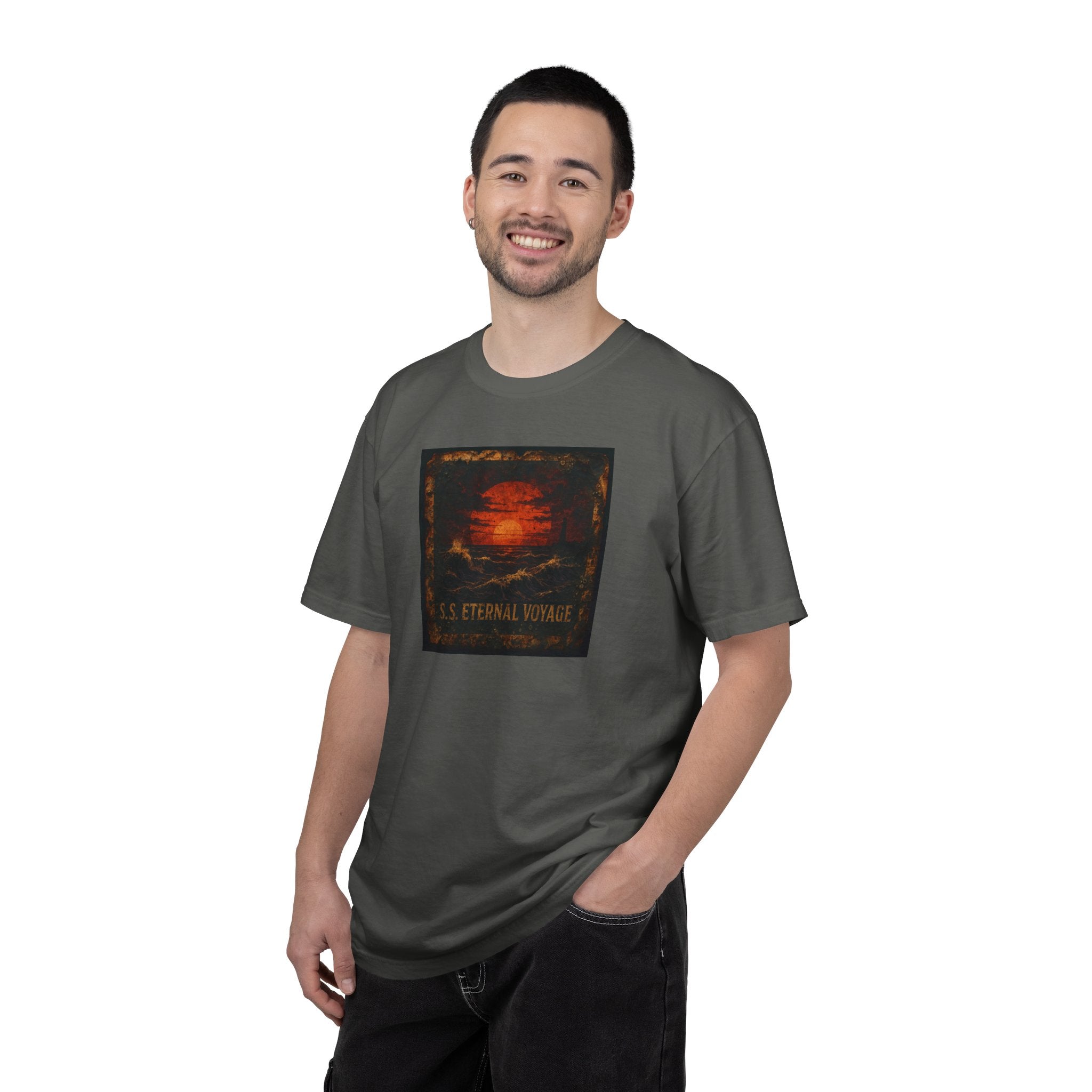 Eternal Voyage Sunset Illustration T-Shirt | Vintage Ocean Scene
