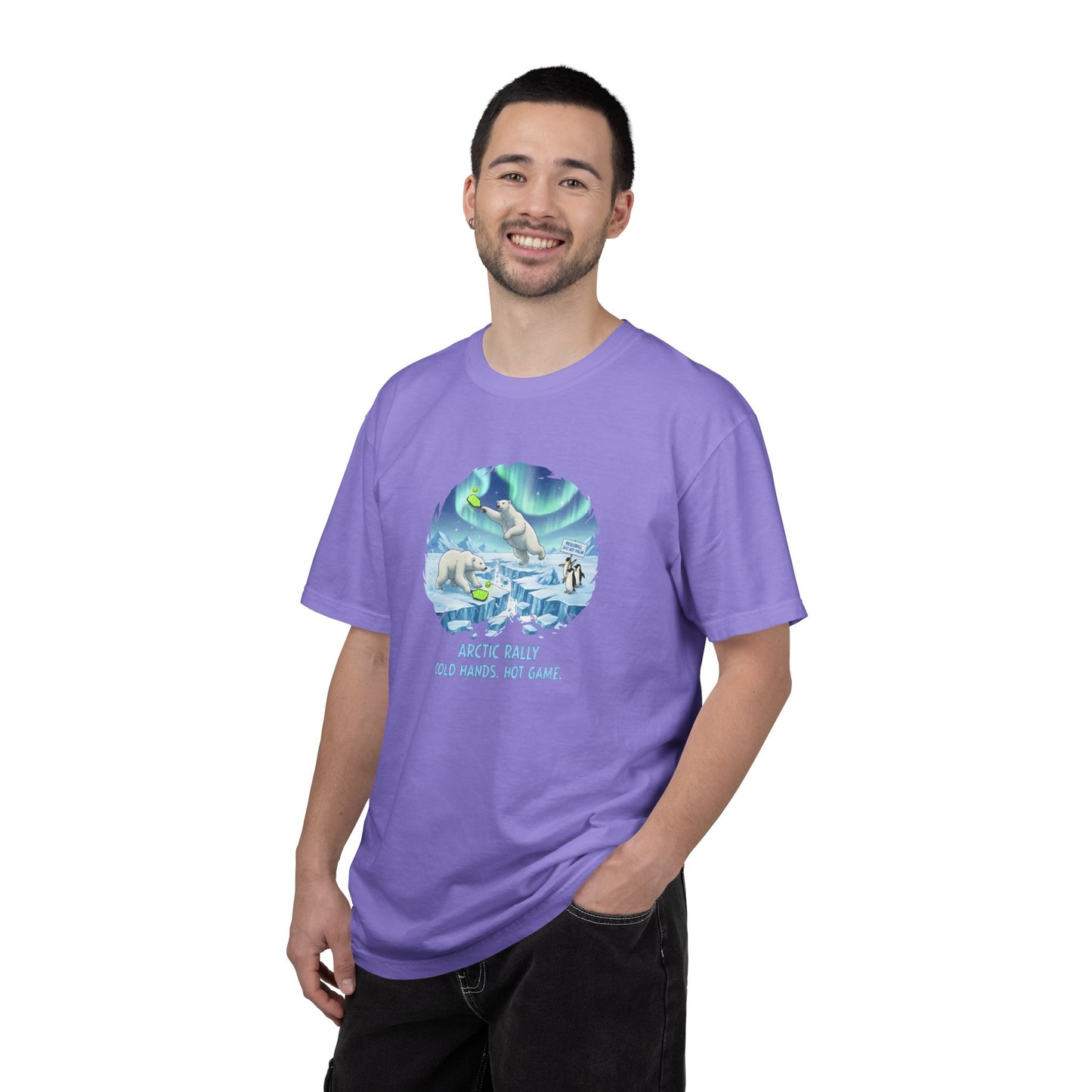 Arctic Rally Polar Bears Playing Pickleball T-Shirt | Northern Lights Illustration