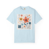 Hand-drawn Watercolor Floral Doodles T-shirt | Linocut & Embroidery Texture