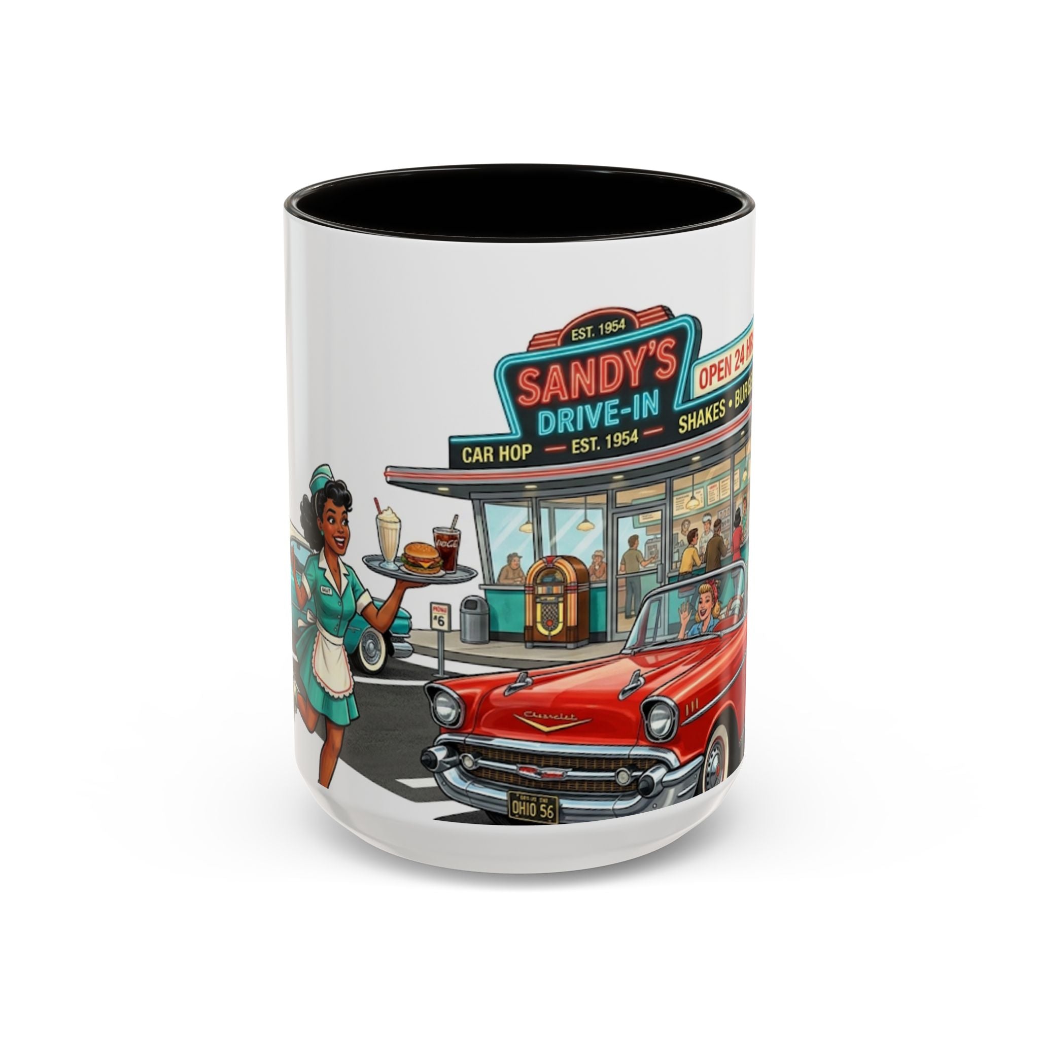 1950s Diner Scene Mug | Retro Car Hop Coffee Cup