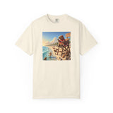 Lifeguard Capybara on Beach T-shirt | Surf Rescue Sunset Scene