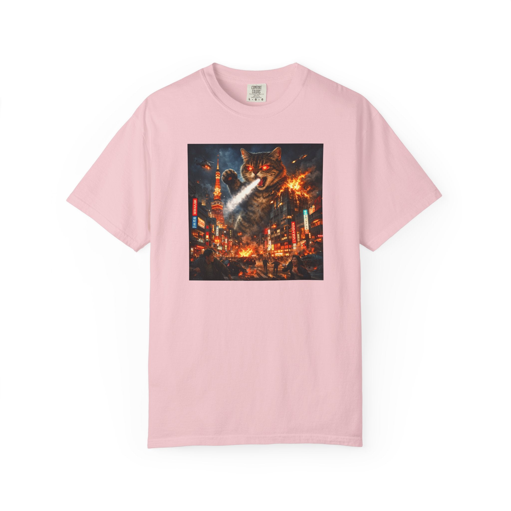 Giant Catzilla Kaiju Rampage T-Shirt | Neon City Monster Battle