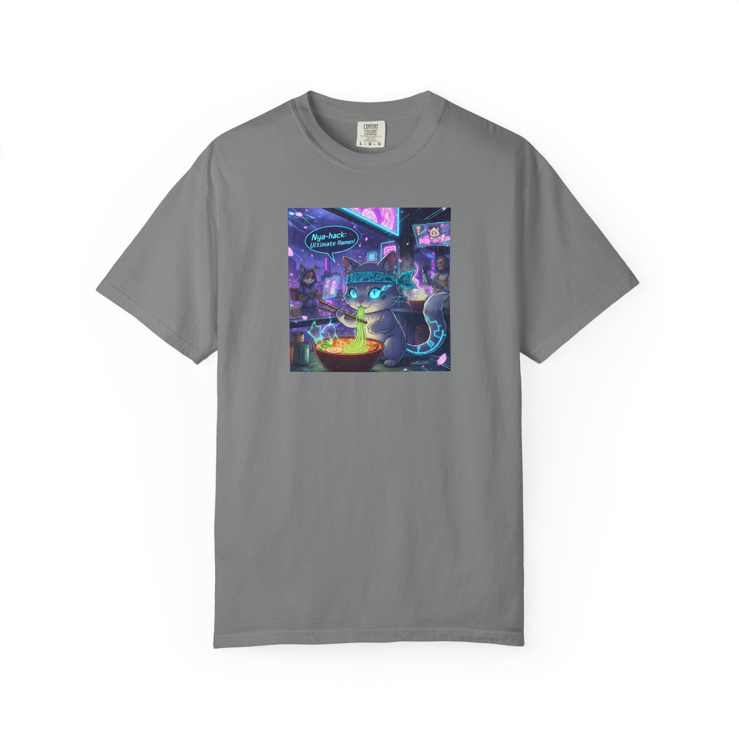Cyberpunk Cat T-shirt | Neon Magic Potion Street Scene