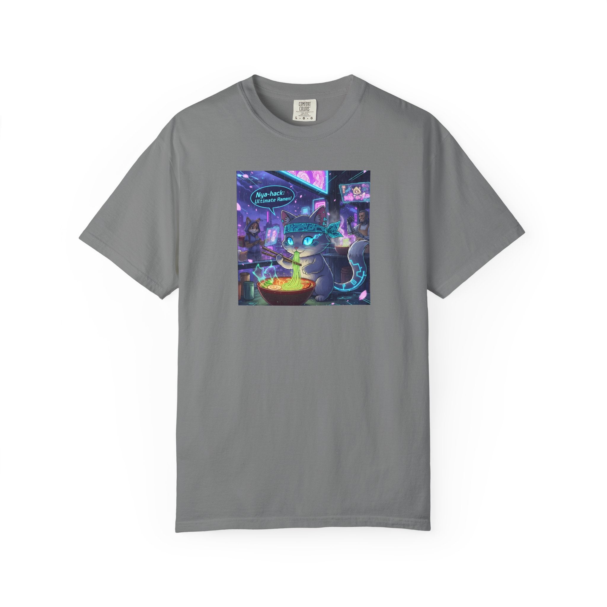 Cyberpunk Cat T-shirt | Neon Magic Potion Street Scene