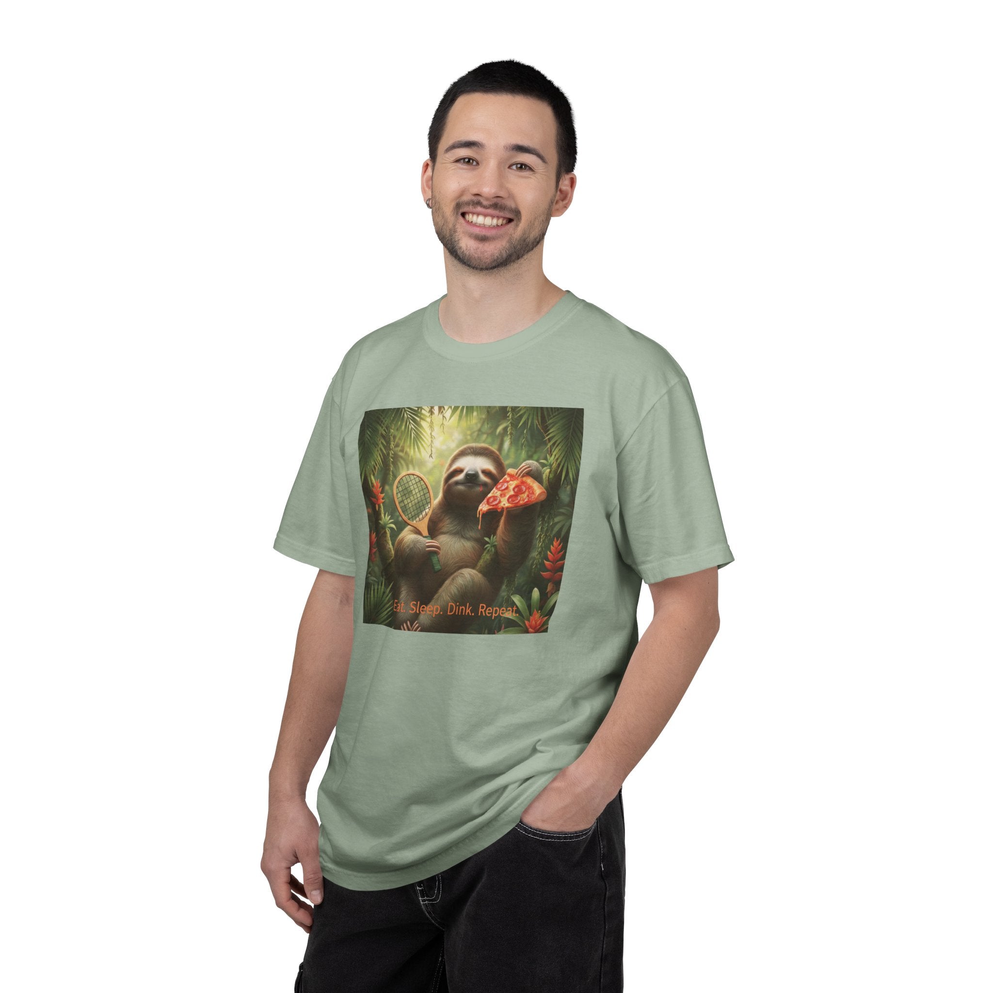 Sloth with Pizza and Pickleball Racket T-shirt | Eat Sleep Drink Repeat